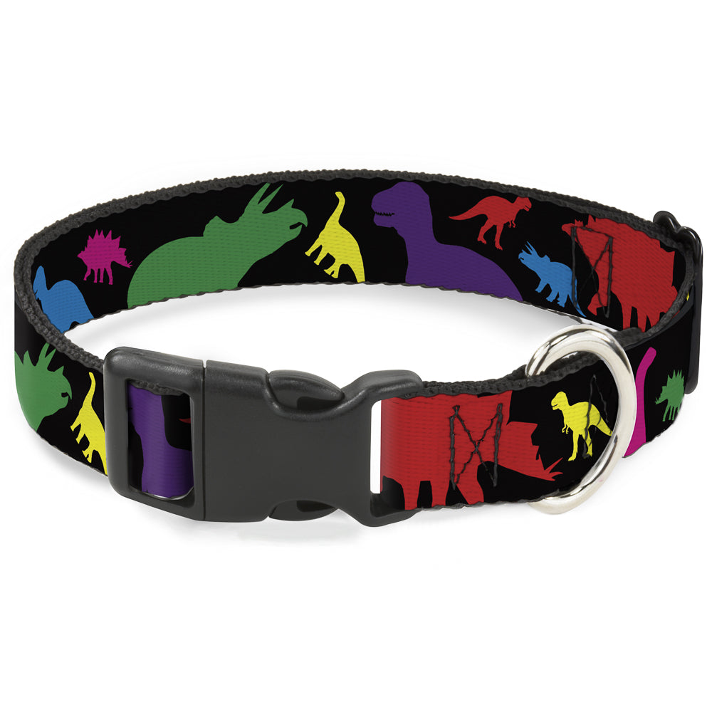 Plastic Clip Collar - Dinosaur Silhouette Black/Multi Color Plastic Clip Collars Buckle-Down