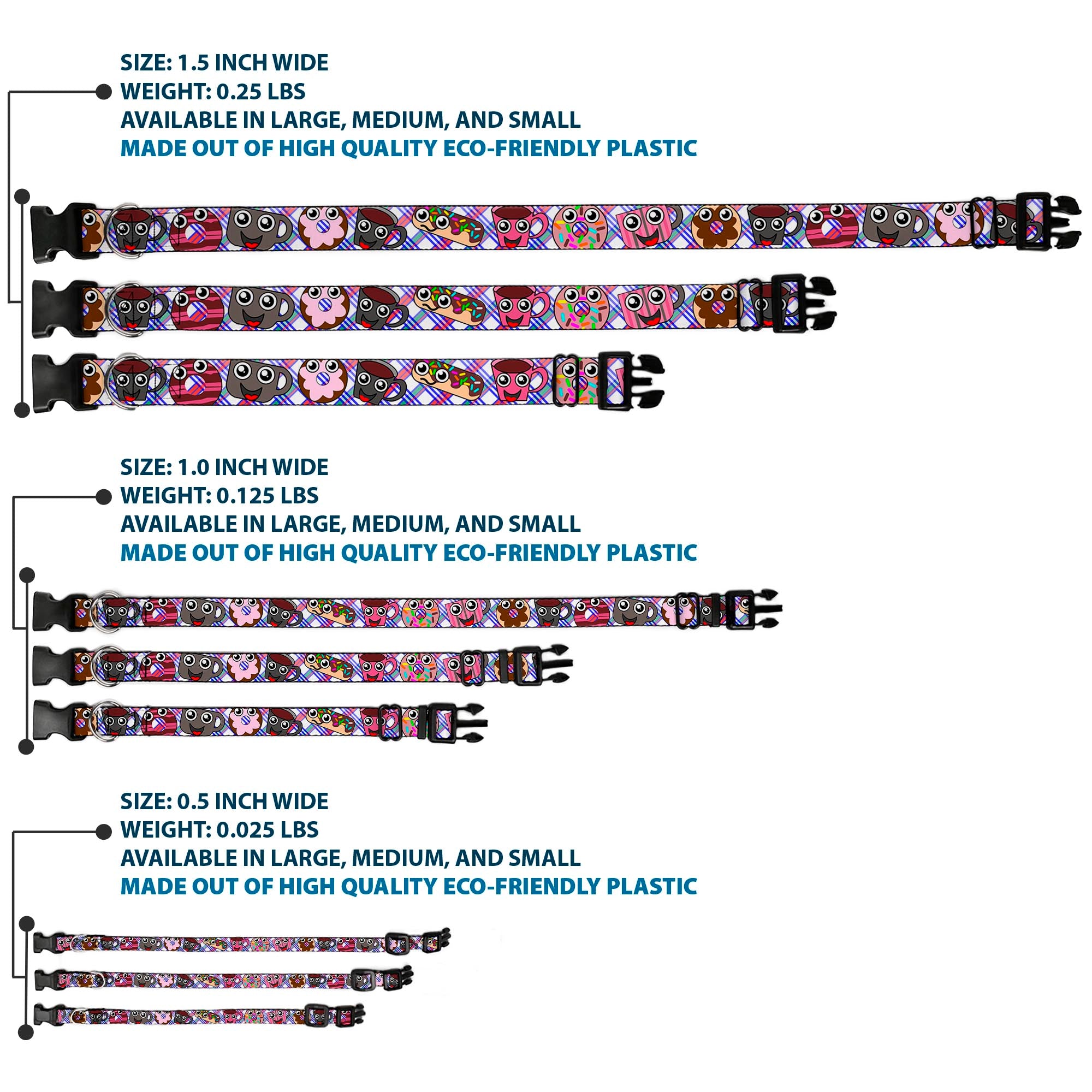 Plastic Clip Collar - Donuts & Coffee Cartoon Plastic Clip Collars Buckle-Down