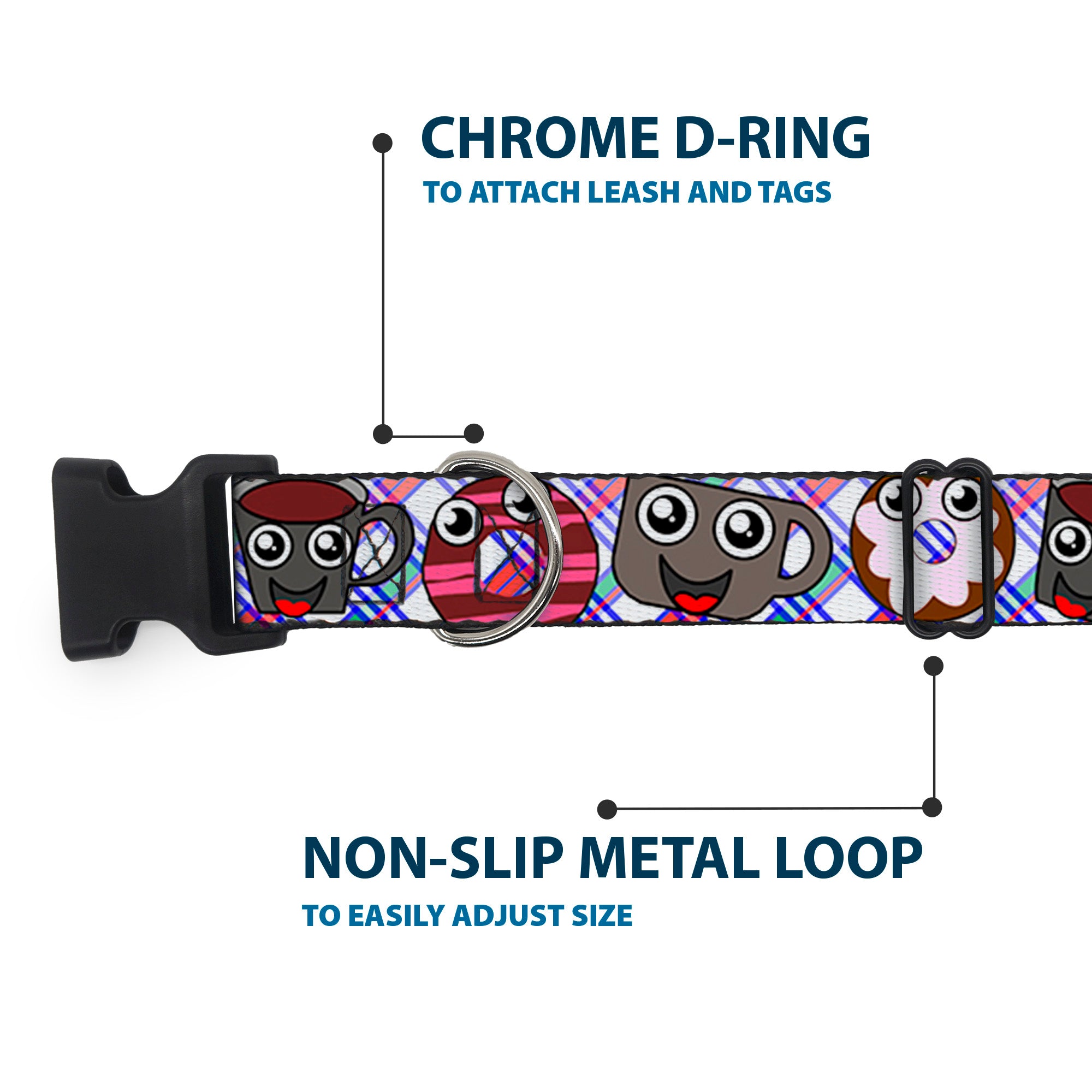 Plastic Clip Collar - Donuts & Coffee Cartoon Plastic Clip Collars Buckle-Down