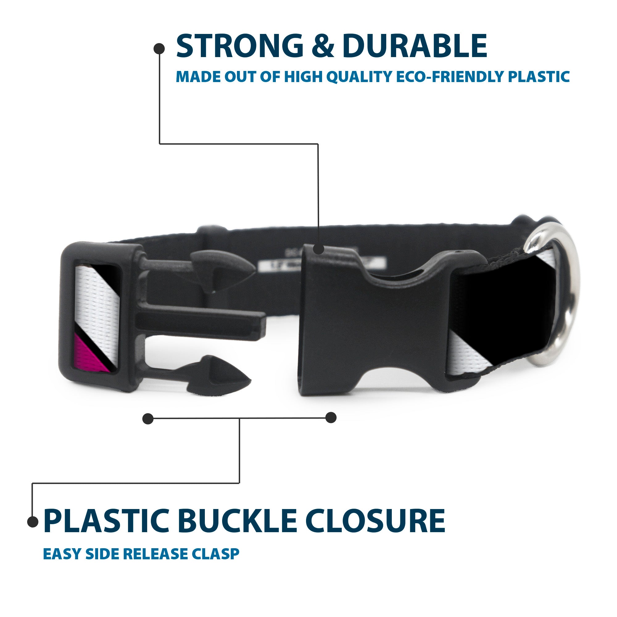 Plastic Clip Collar - Diagonal Stripes Black/White/Pink/Green Plastic Clip Collars Buckle-Down