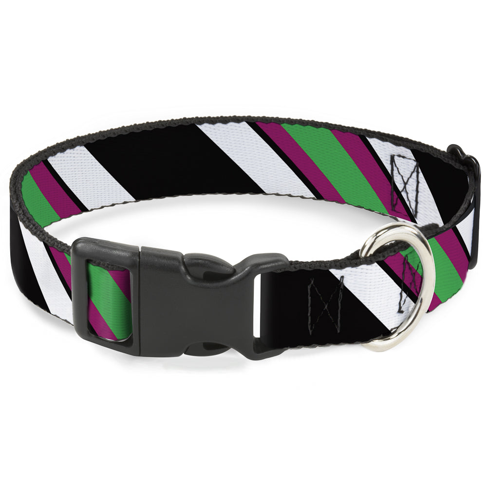 Plastic Clip Collar - Diagonal Stripes Black/White/Pink/Green Plastic Clip Collars Buckle-Down