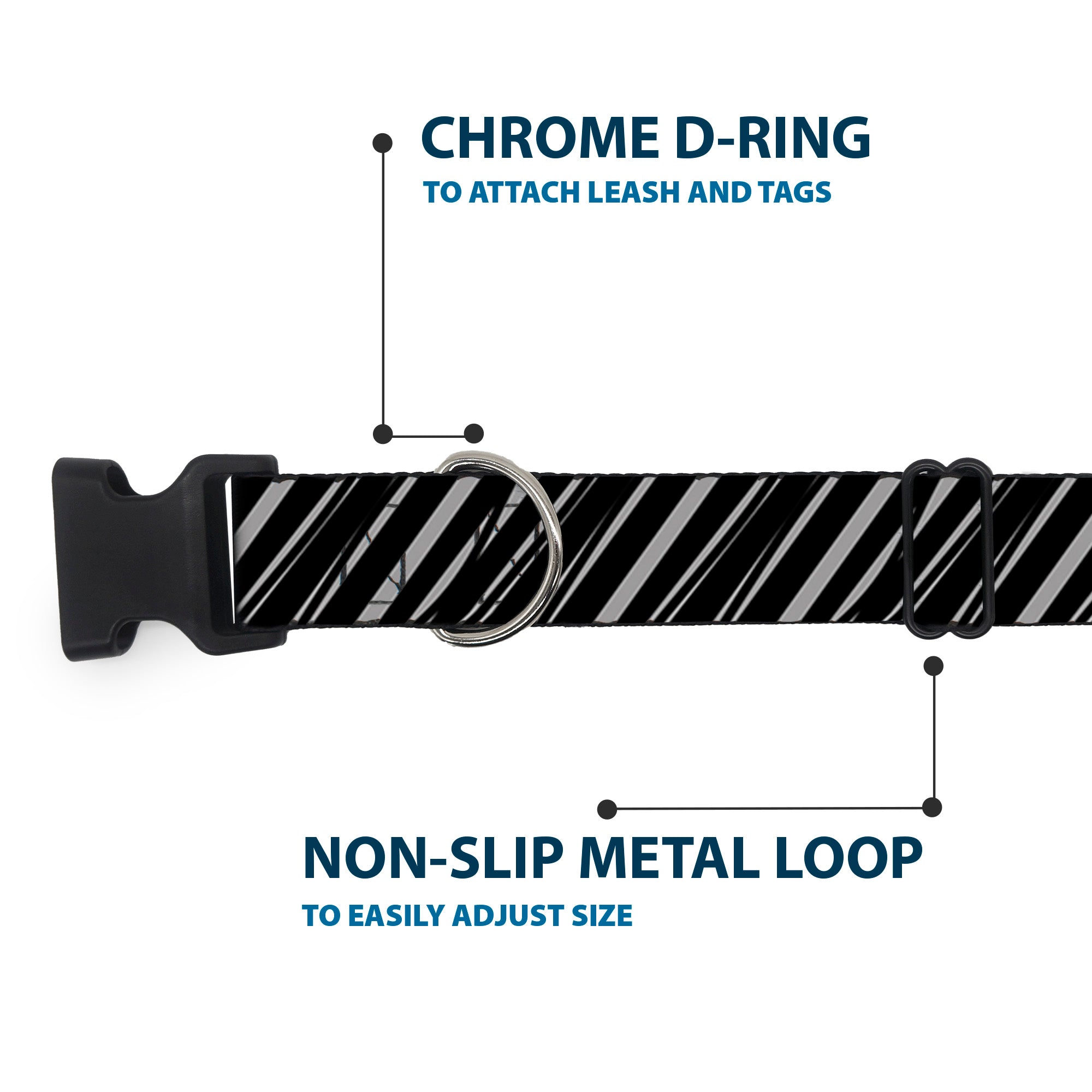 Plastic Clip Collar - Diagonal Stripes Scribble Gray/Black Plastic Clip Collars Buckle-Down
