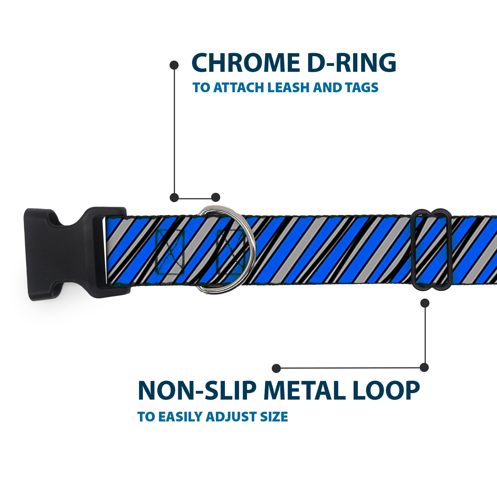 Plastic Clip Collar - Diagonal Stripes Scribble Gray/Blue Plastic Clip Collars Buckle-Down