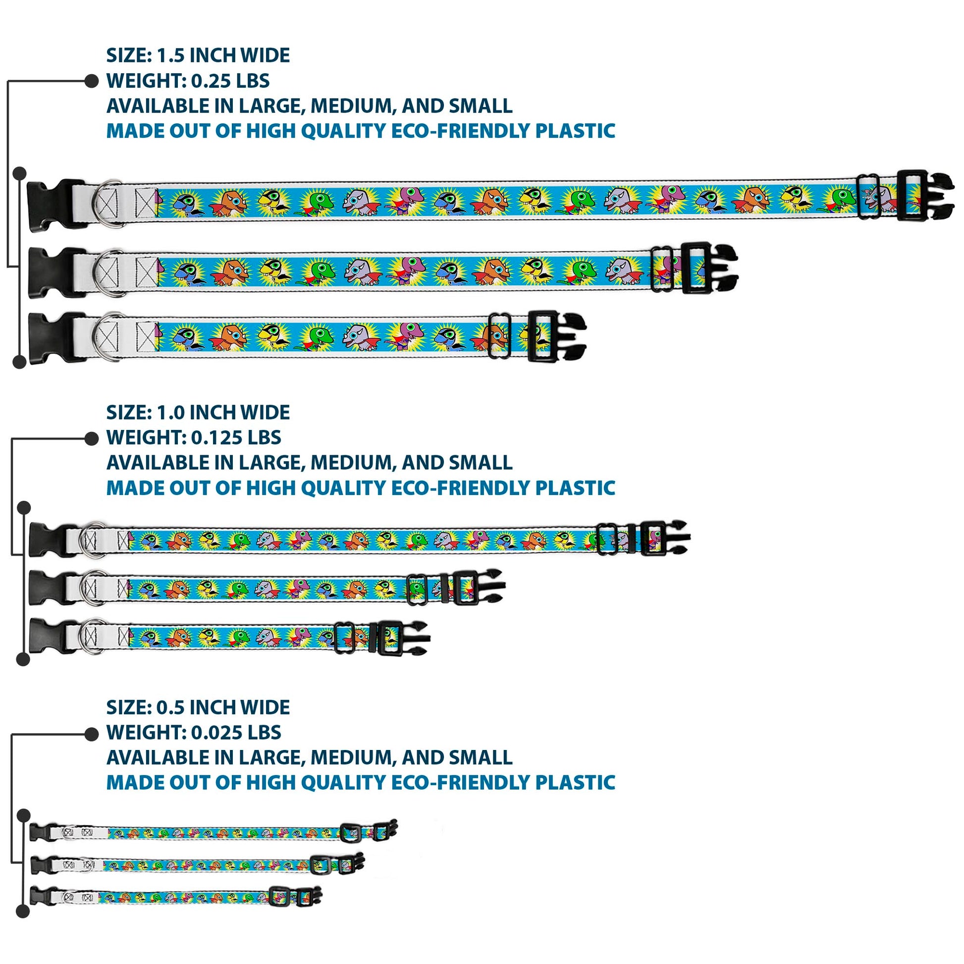 Plastic Clip Collar - Dinosaur Superhero Baby Blue Plastic Clip Collars Buckle-Down