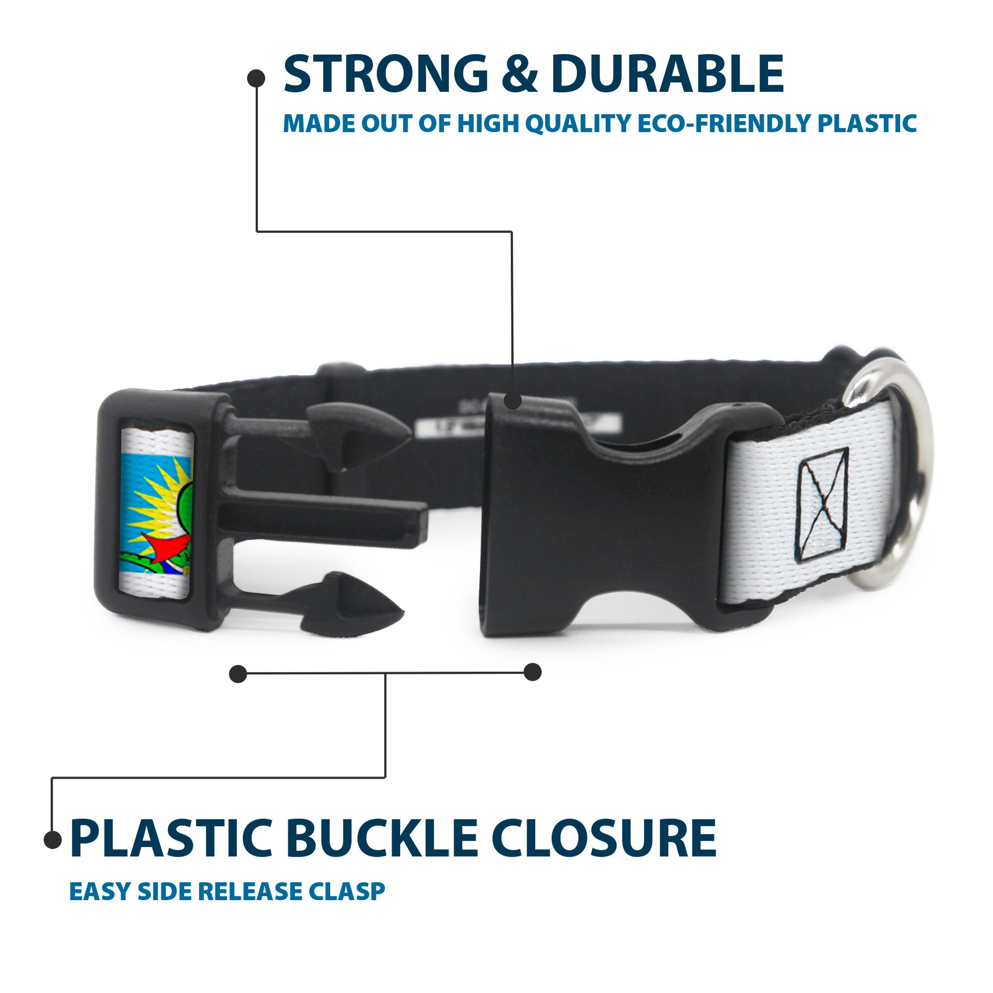 Plastic Clip Collar - Dinosaur Superhero Baby Blue Plastic Clip Collars Buckle-Down