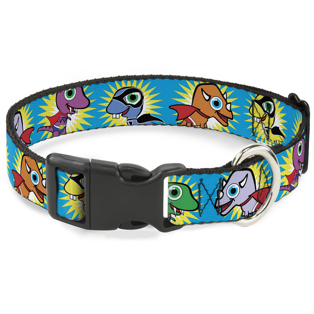 Plastic Clip Collar - Dinosaur Superhero Baby Blue Plastic Clip Collars Buckle-Down