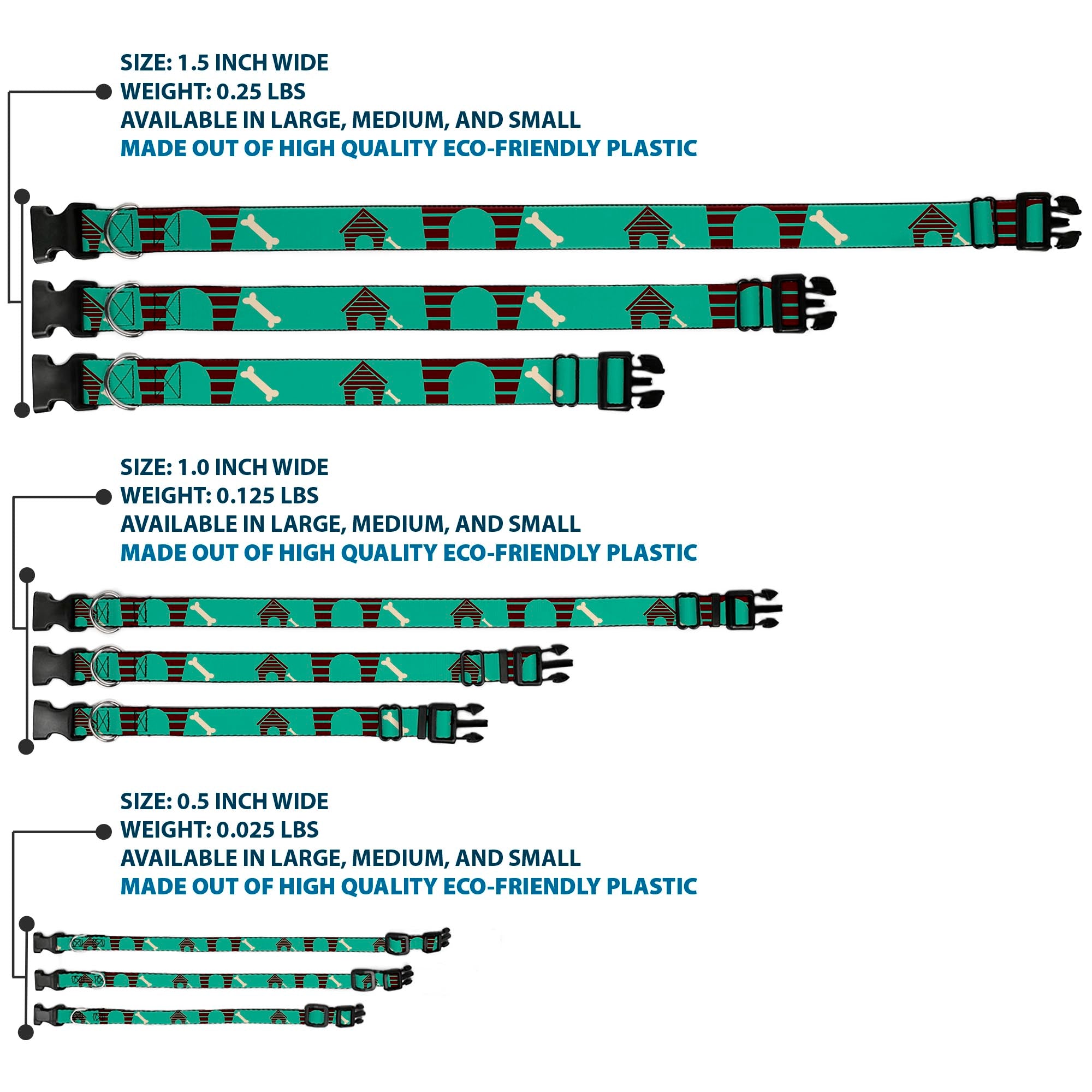 Plastic Clip Collar - Dog House & Bone Turquoise/Brown Plastic Clip Collars Buckle-Down