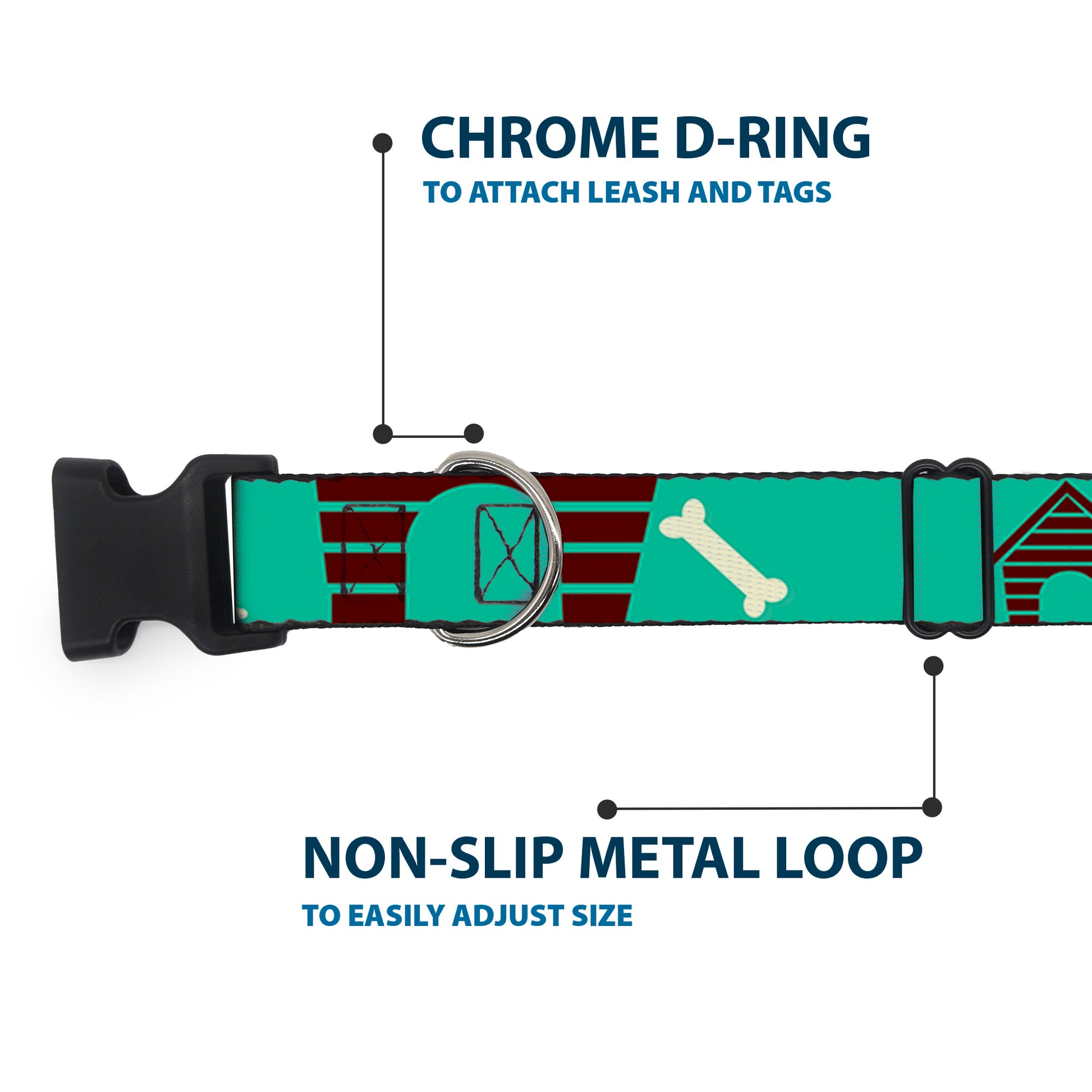 Plastic Clip Collar - Dog House & Bone Turquoise/Brown Plastic Clip Collars Buckle-Down
