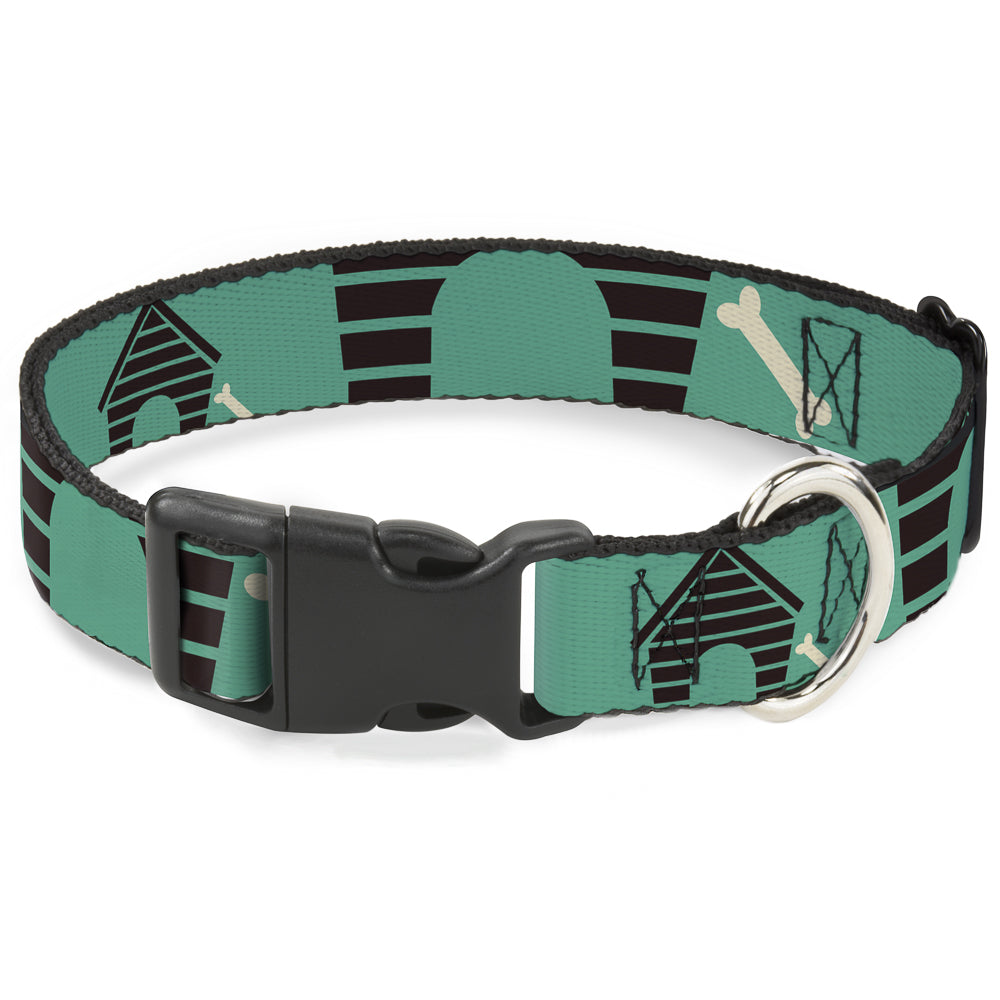 Plastic Clip Collar - Dog House & Bone Turquoise/Brown Plastic Clip Collars Buckle-Down