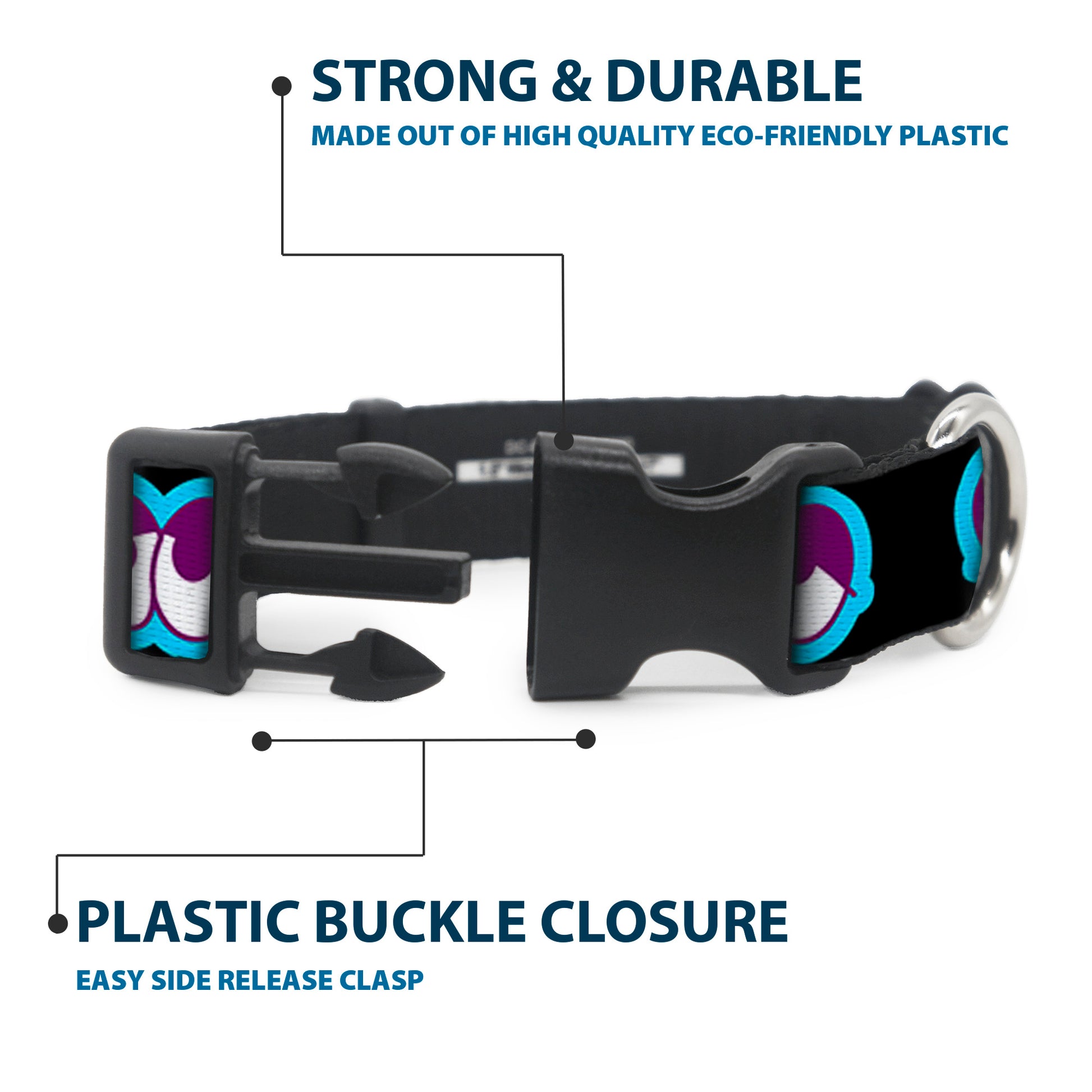 Plastic Clip Collar - Dopey Eyes Black/Baby Blue/Purple Plastic Clip Collars Buckle-Down