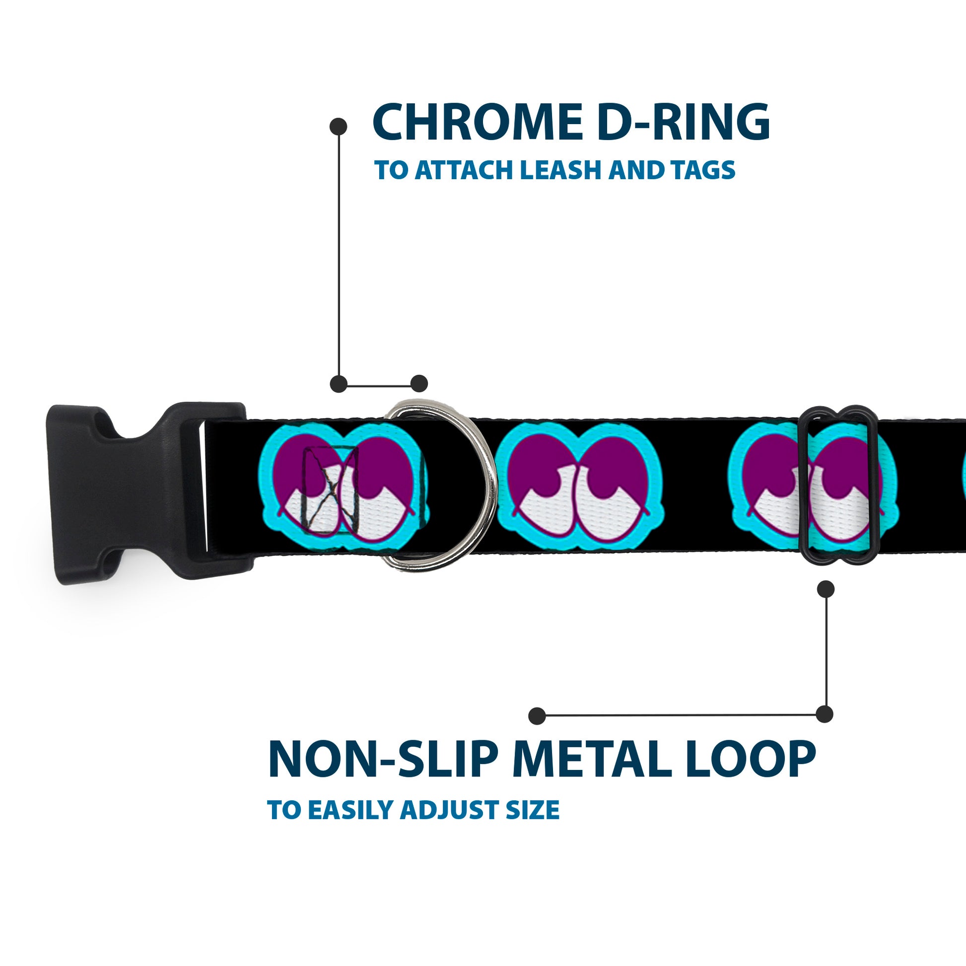 Plastic Clip Collar - Dopey Eyes Black/Baby Blue/Purple Plastic Clip Collars Buckle-Down