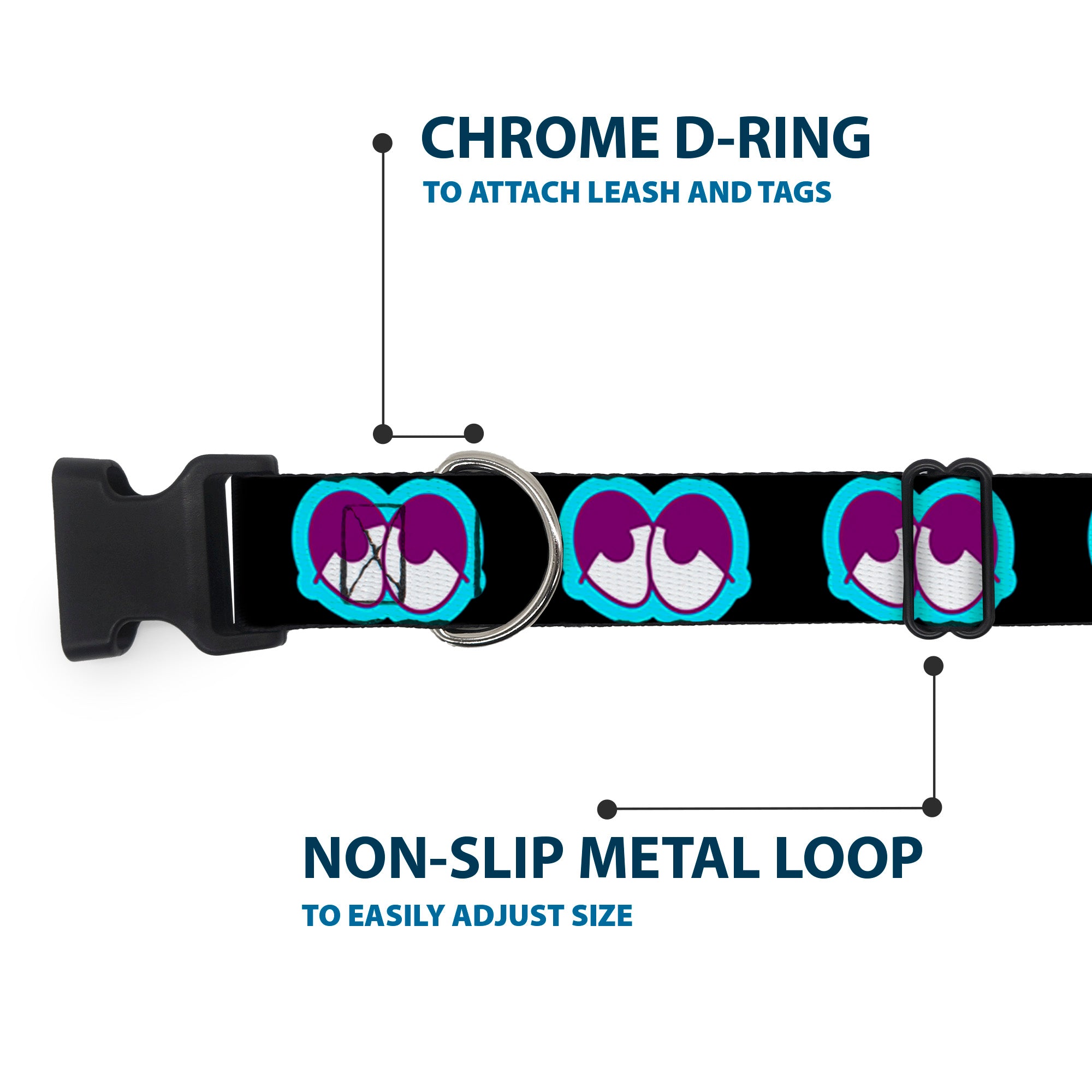 Plastic Clip Collar - Dopey Eyes Black/Baby Blue/Purple Plastic Clip Collars Buckle-Down