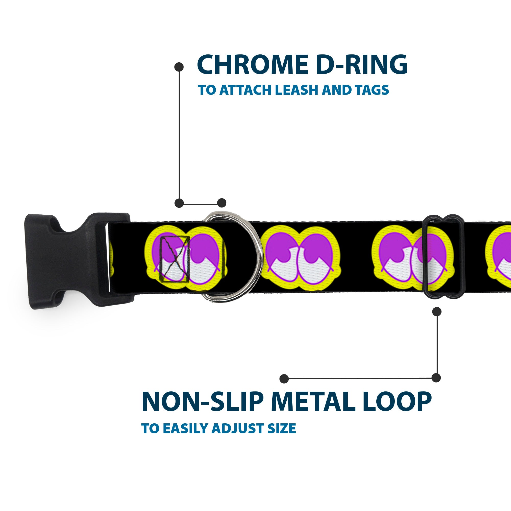 Plastic Clip Collar - Dopey Eyes Black/Yellow/Purple Plastic Clip Collars Buckle-Down