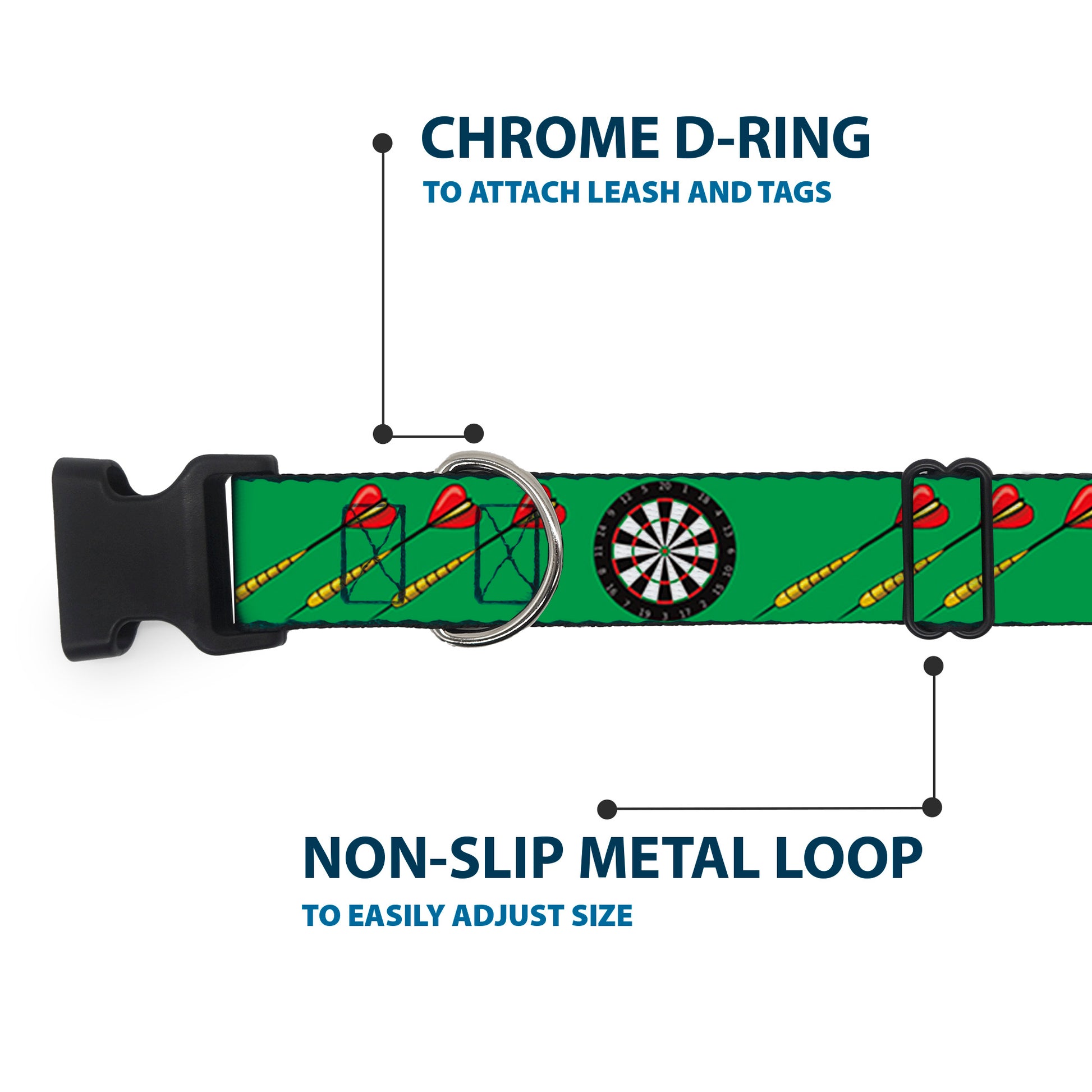 Plastic Clip Collar - Darts Green/Multi Color Plastic Clip Collars Buckle-Down
