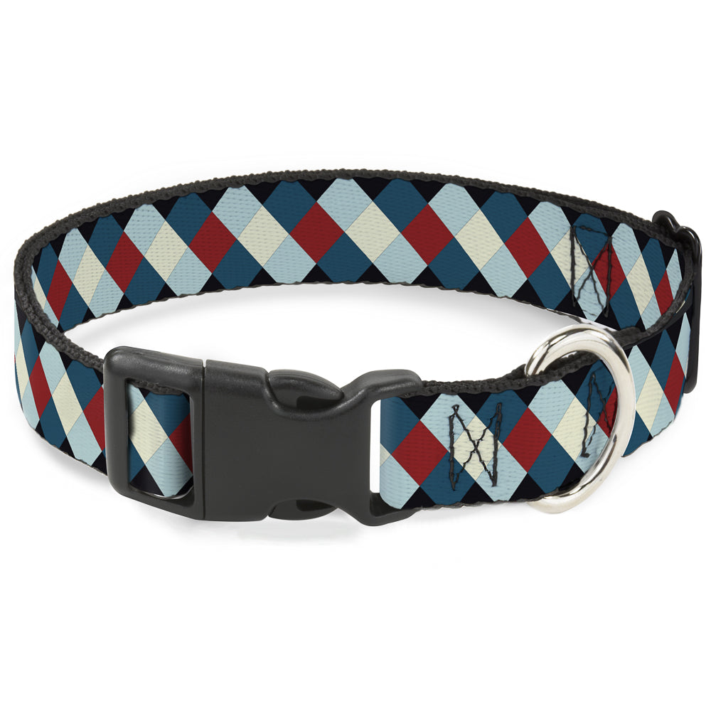 Plastic Clip Collar - Diamond Plaid Blues/Khaki/Red Plastic Clip Collars Buckle-Down