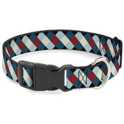 Plastic Clip Collar - Diamond Plaid Blues/Khaki/Red Plastic Clip Collars Buckle-Down