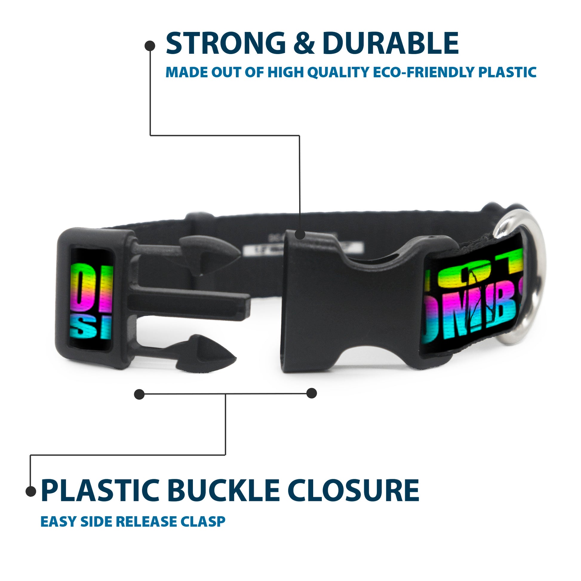 Plastic Clip Collar - DROP BASS NOT BOMBS Black/Rainbow Plastic Clip Collars Buckle-Down