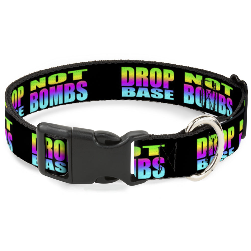 Plastic Clip Collar - DROP BASS NOT BOMBS Black/Rainbow Plastic Clip Collars Buckle-Down