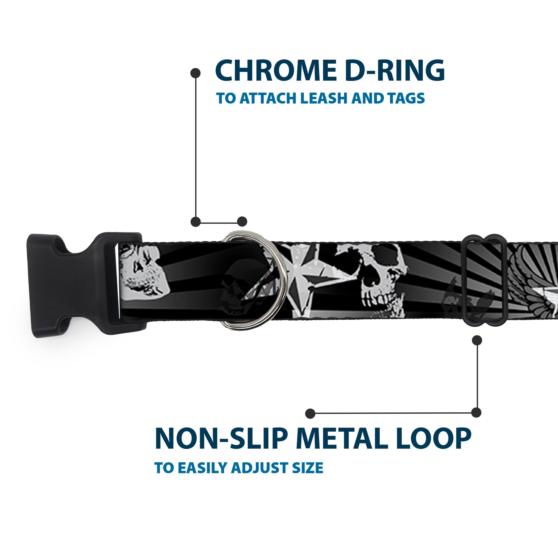 Plastic Clip Collar - Die Hard Skulls & Stars1 Black/Grays Plastic Clip Collars Buckle-Down