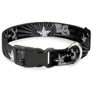 Plastic Clip Collar - Die Hard Skulls & Stars1 Black/Grays Plastic Clip Collars Buckle-Down