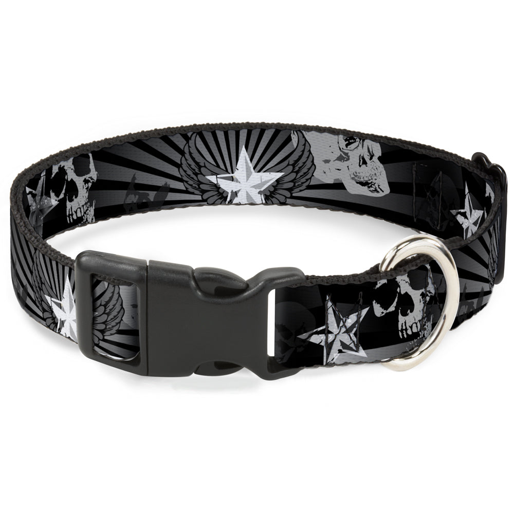 Plastic Clip Collar - Die Hard Skulls & Stars1 Black/Grays Plastic Clip Collars Buckle-Down