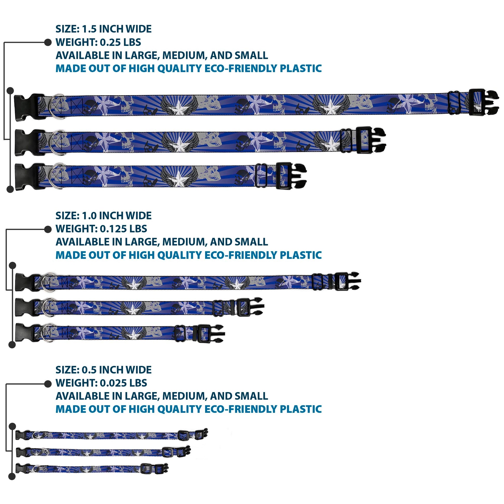 Plastic Clip Collar - Die Hard Skulls & Stars1 Blue/Grays Plastic Clip Collars Buckle-Down