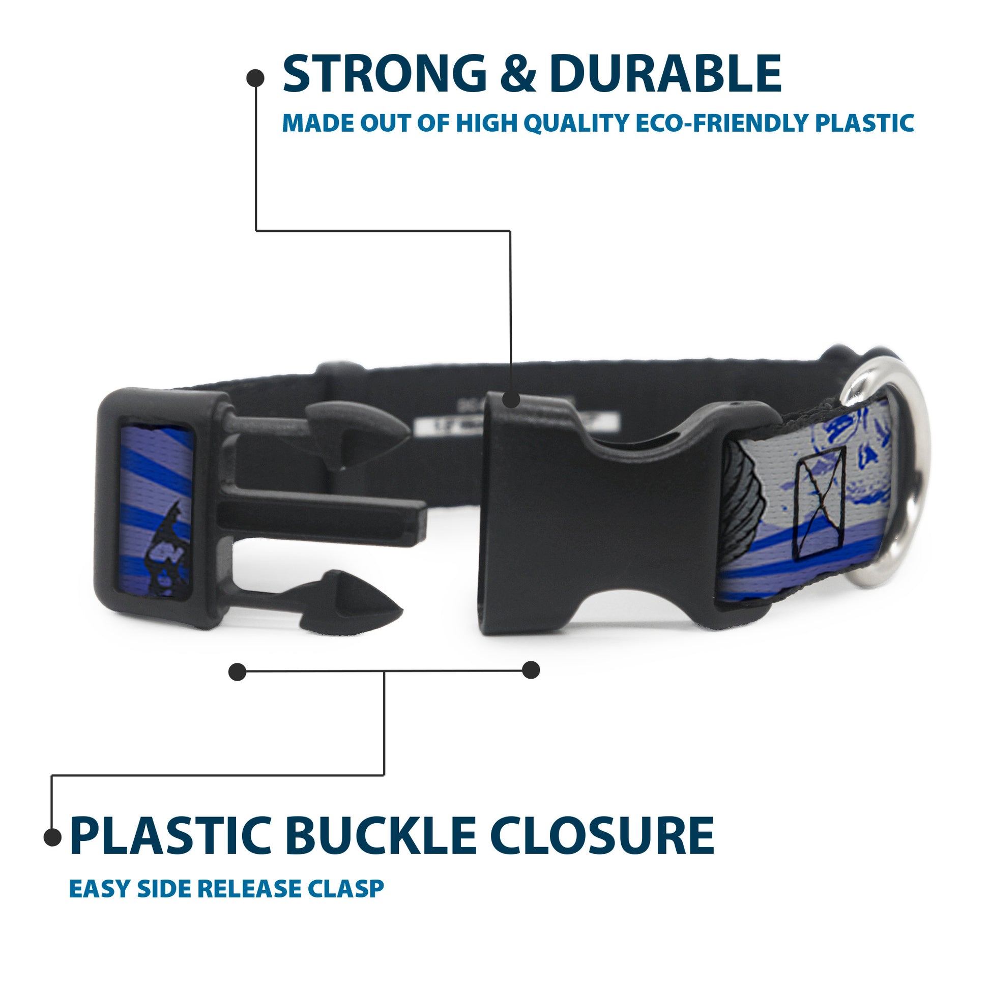 Plastic Clip Collar - Die Hard Skulls & Stars1 Blue/Grays Plastic Clip Collars Buckle-Down