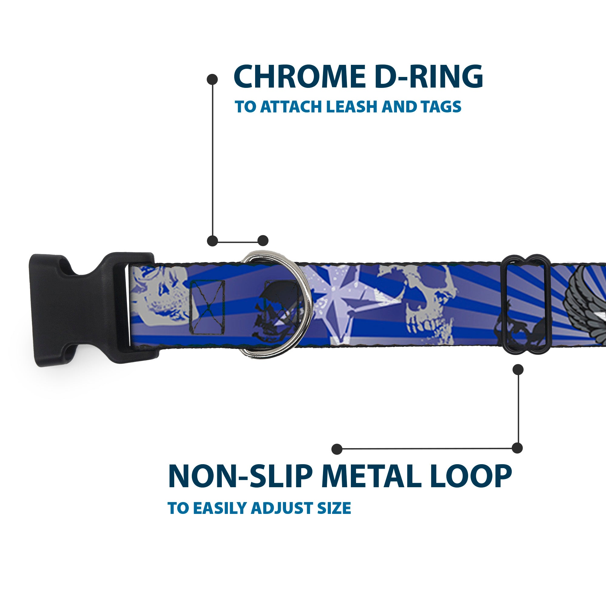 Plastic Clip Collar - Die Hard Skulls & Stars1 Blue/Grays Plastic Clip Collars Buckle-Down