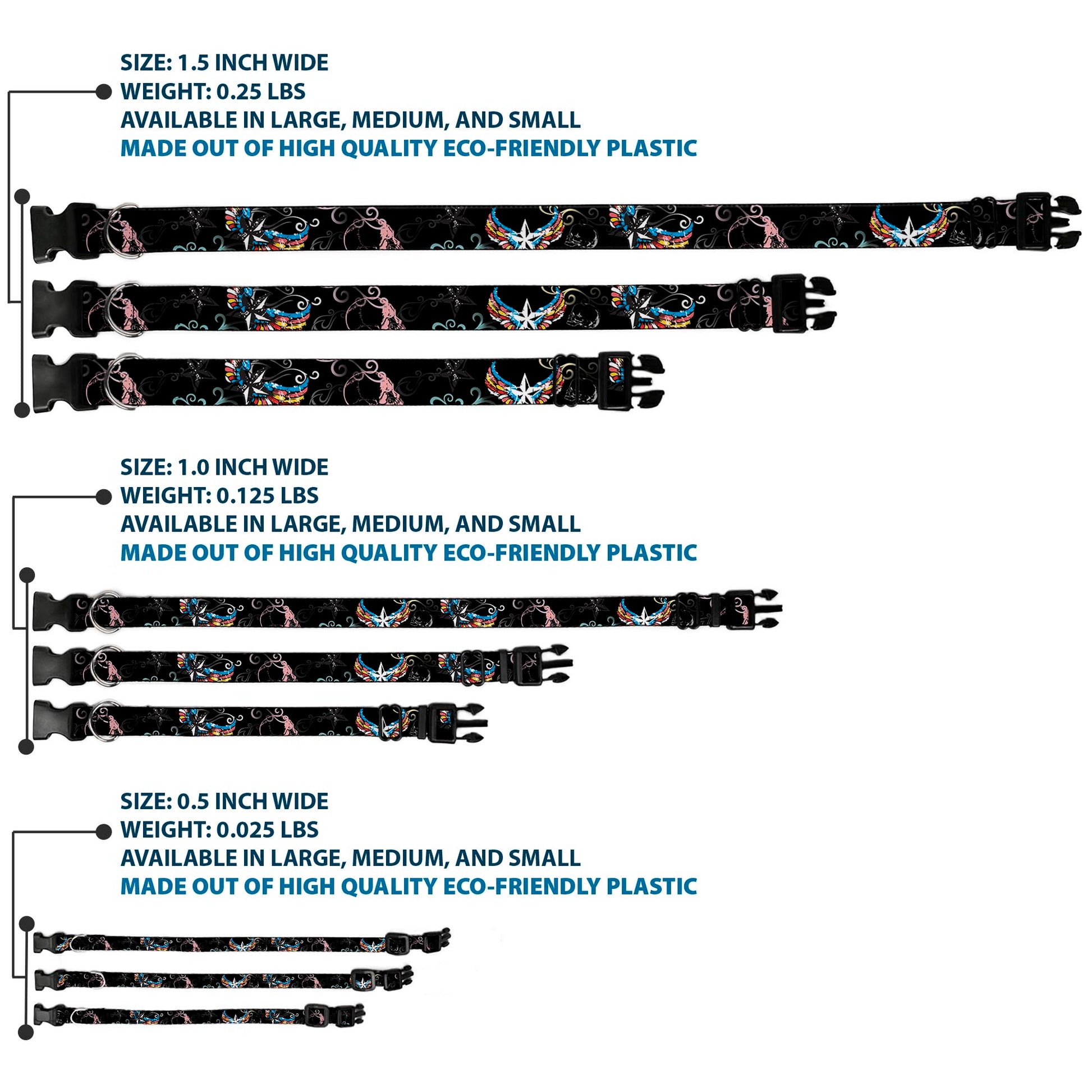 Plastic Clip Collar - Die Hard Skulls & Stars2 Black/Multi Color Plastic Clip Collars Buckle-Down