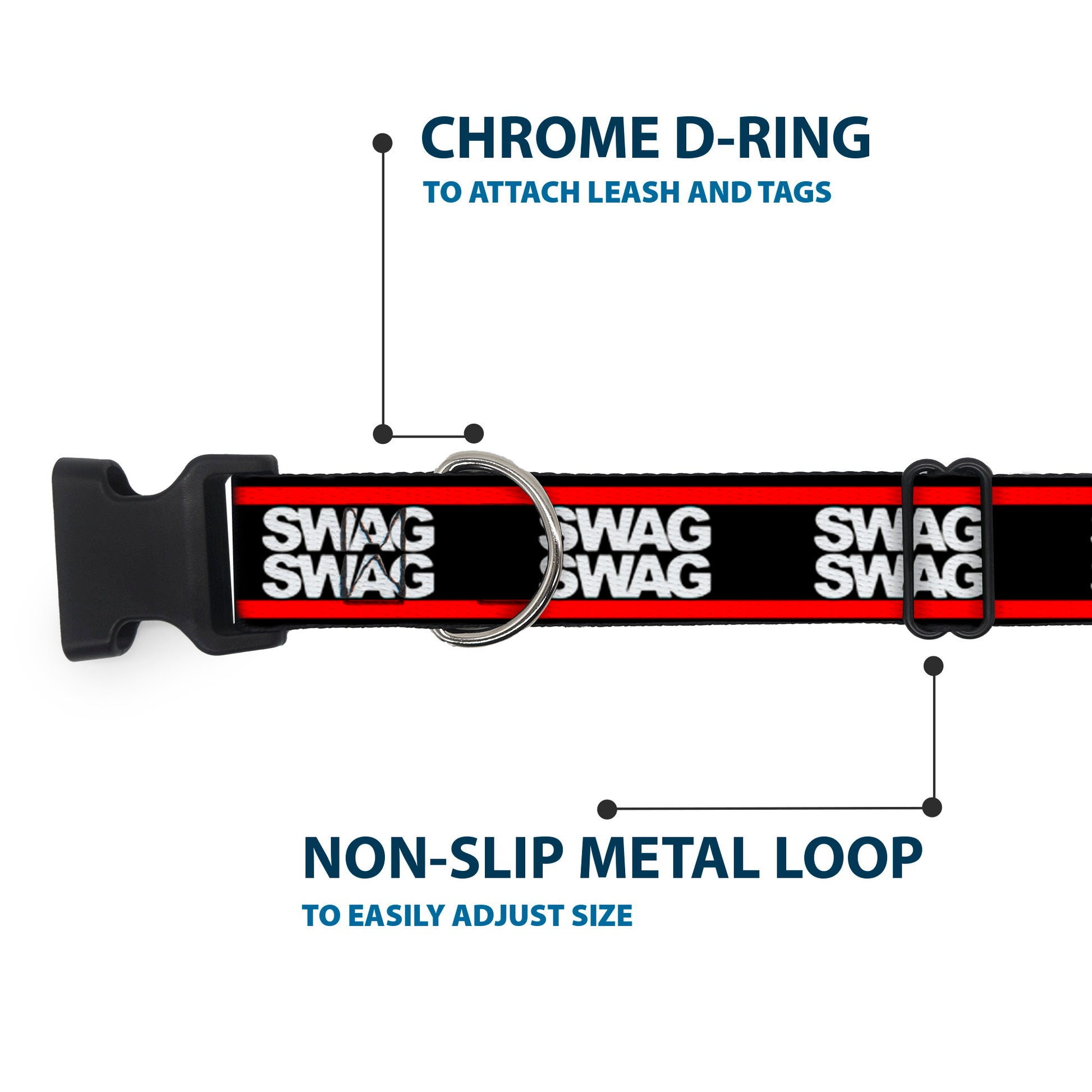 Plastic Clip Collar - Double SWAG Black/White/Red Stripe Plastic Clip Collars Buckle-Down