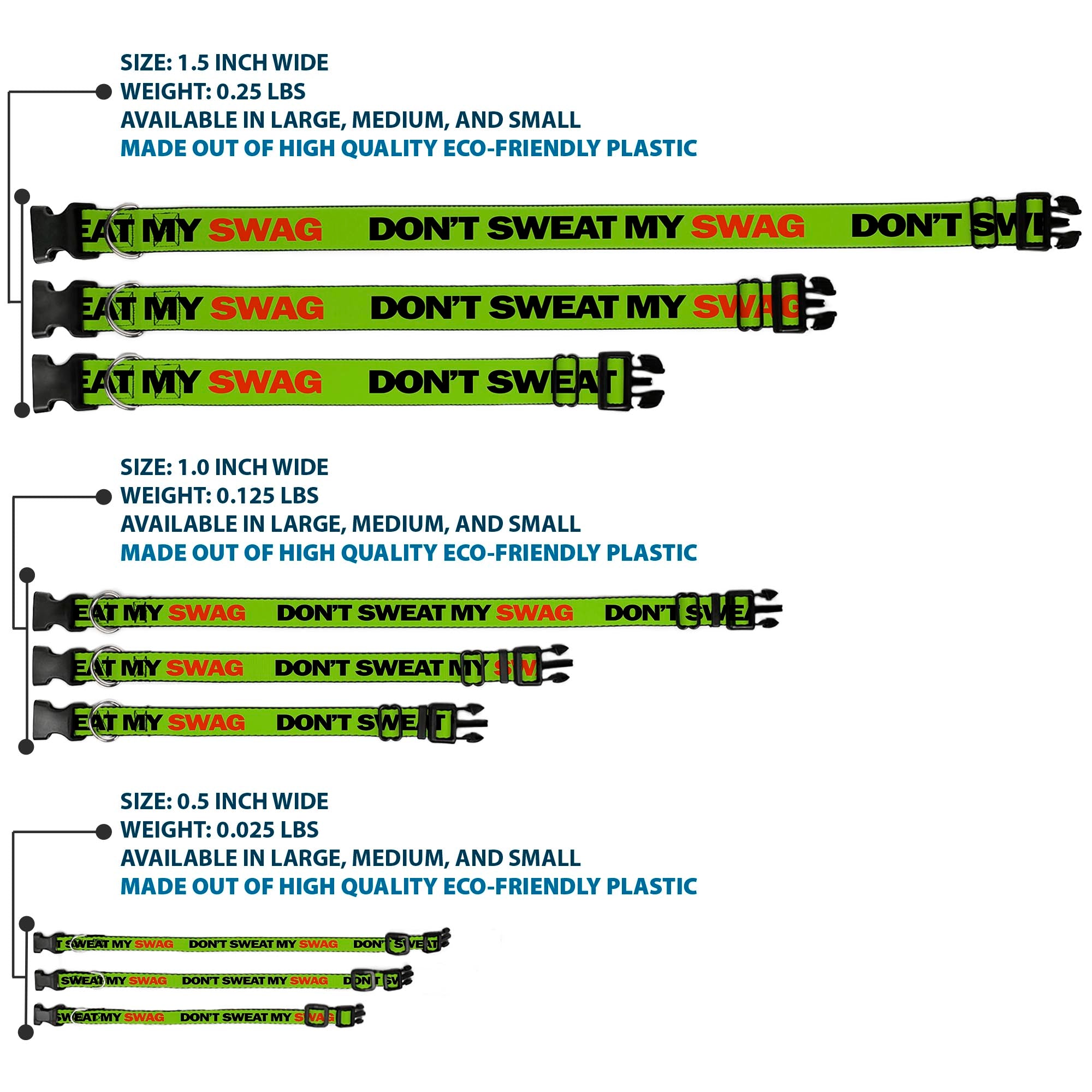 Plastic Clip Collar - DON'T SWEAT MY SWAG Neon Green/Black/Red Plastic Clip Collars Buckle-Down