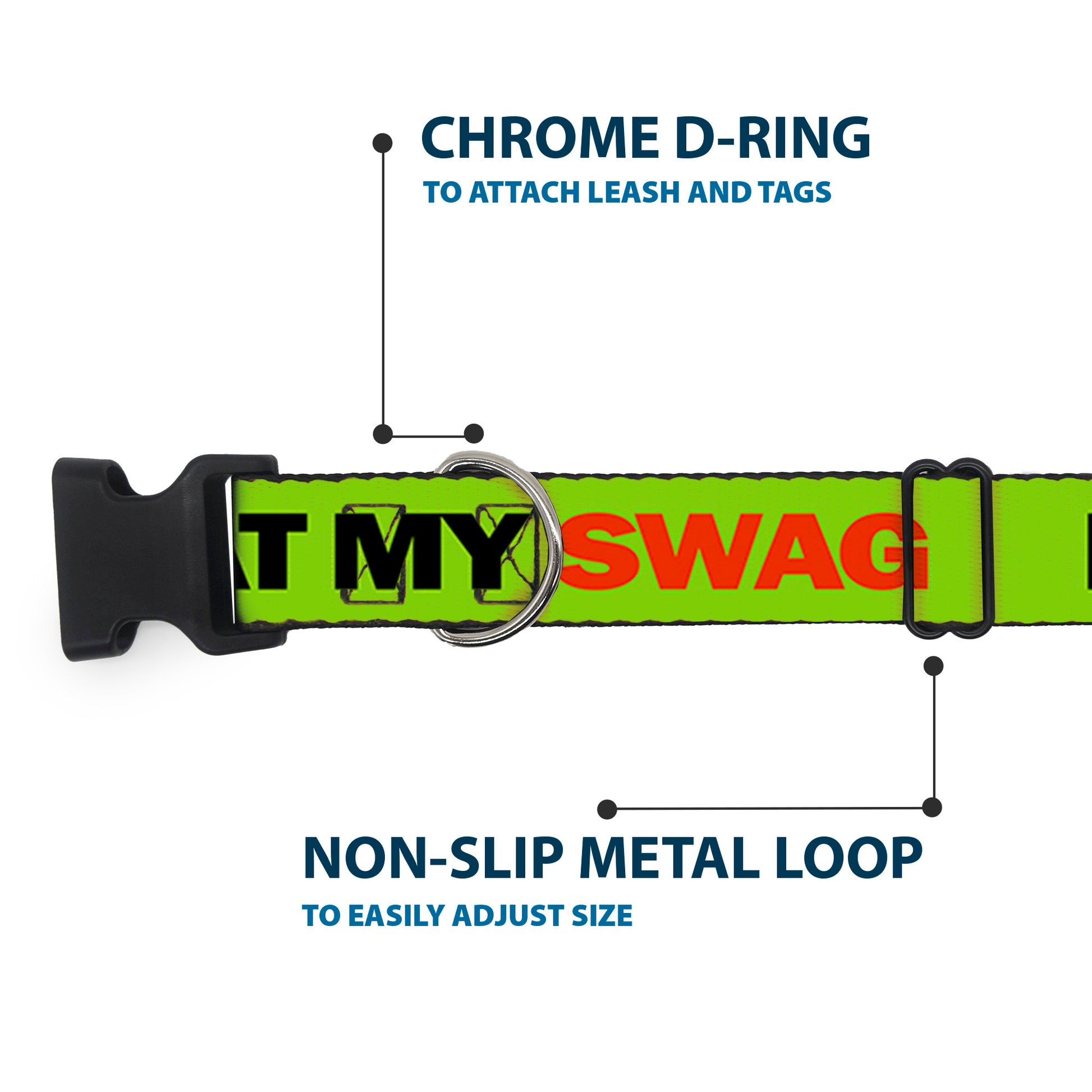 Plastic Clip Collar - DON'T SWEAT MY SWAG Neon Green/Black/Red Plastic Clip Collars Buckle-Down