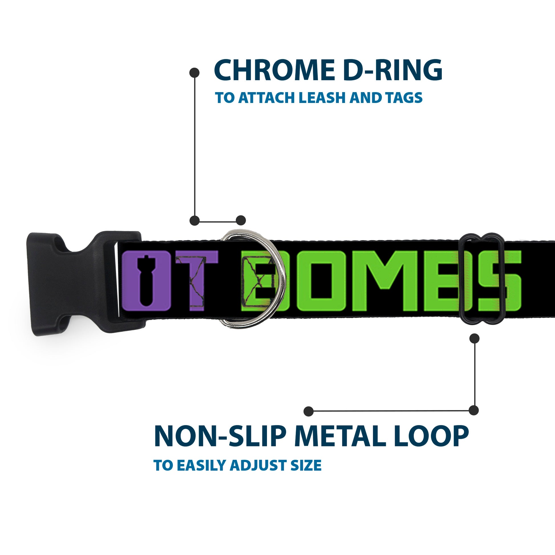 Plastic Clip Collar - DROP BASS NOT BOMBS Black/Blue/Yellow/Purple/Green Plastic Clip Collars Buckle-Down