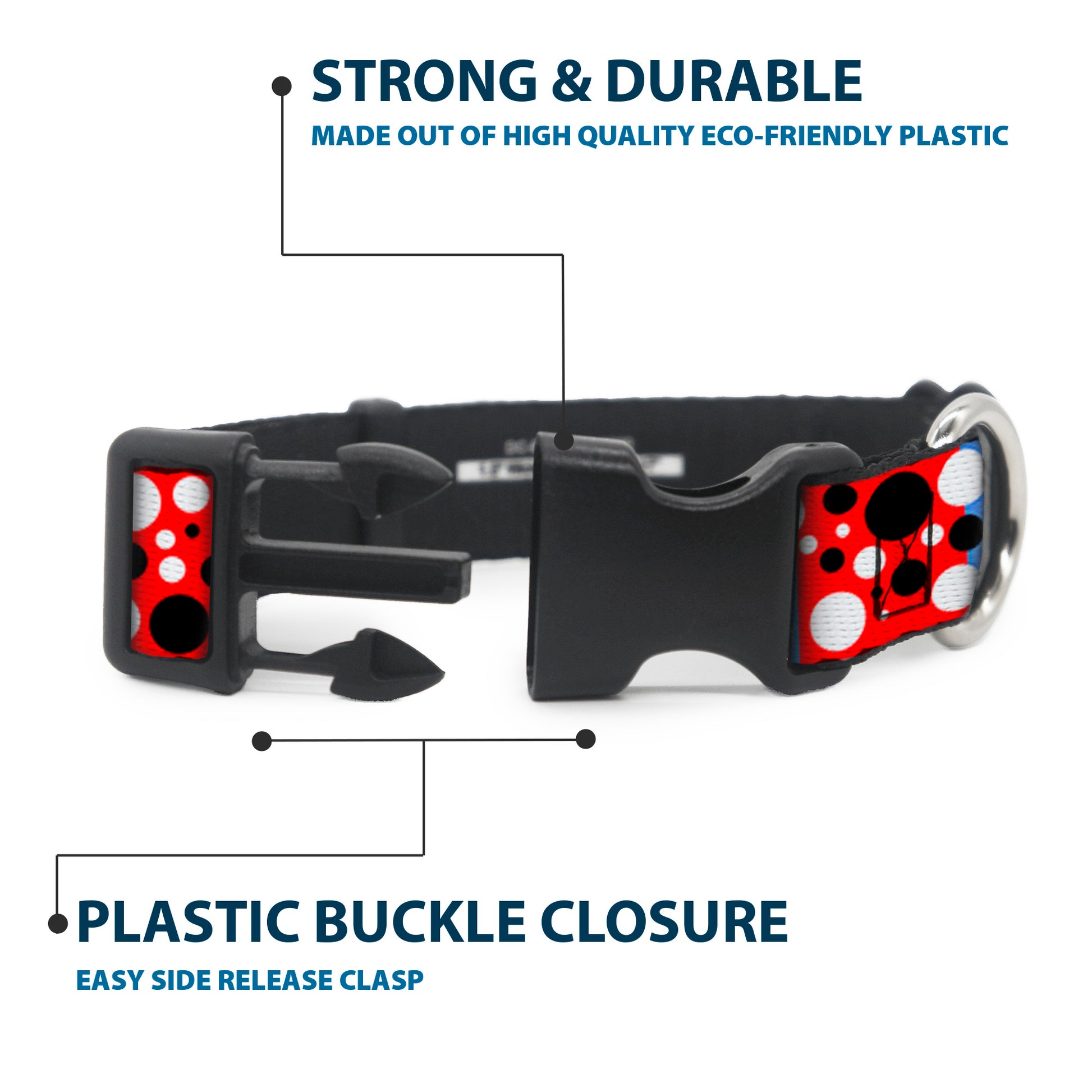 Plastic Clip Collar - Dot Blocks Blue/Red/Black/White Plastic Clip Collars Buckle-Down