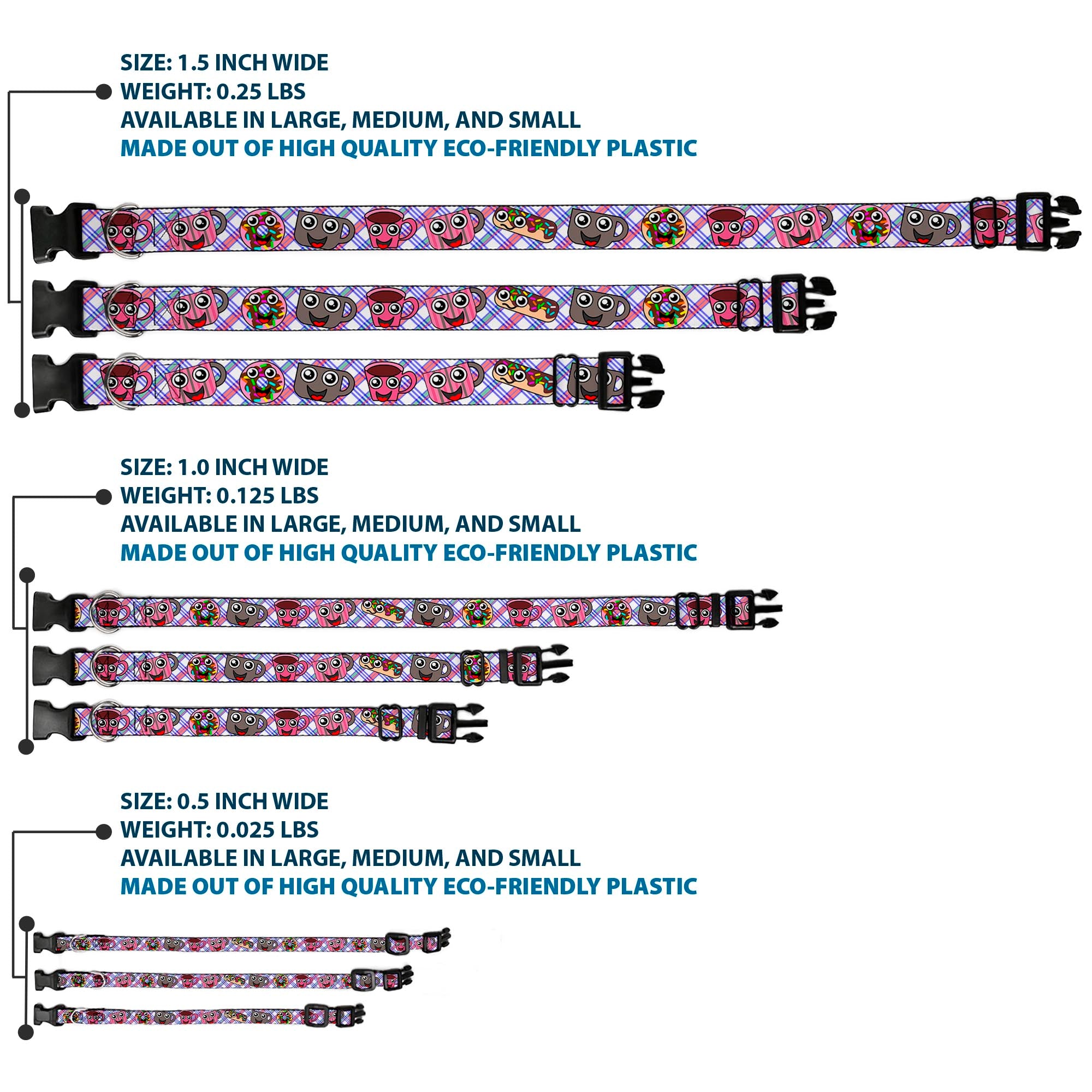 Plastic Clip Collar - Donuts & Coffee Cartoon2 Plastic Clip Collars Buckle-Down