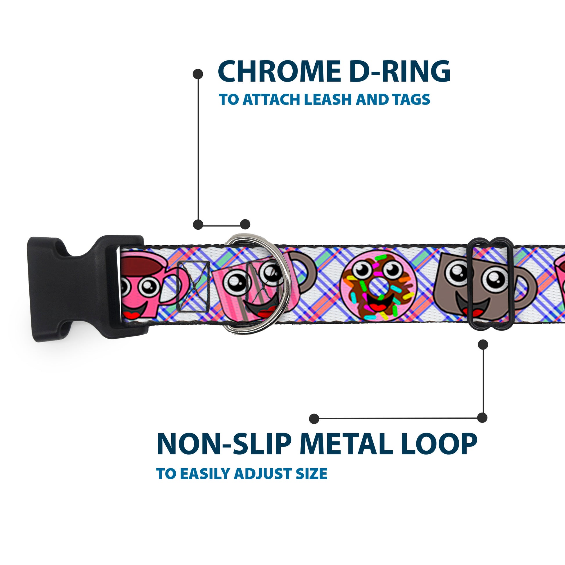 Plastic Clip Collar - Donuts & Coffee Cartoon2 Plastic Clip Collars Buckle-Down