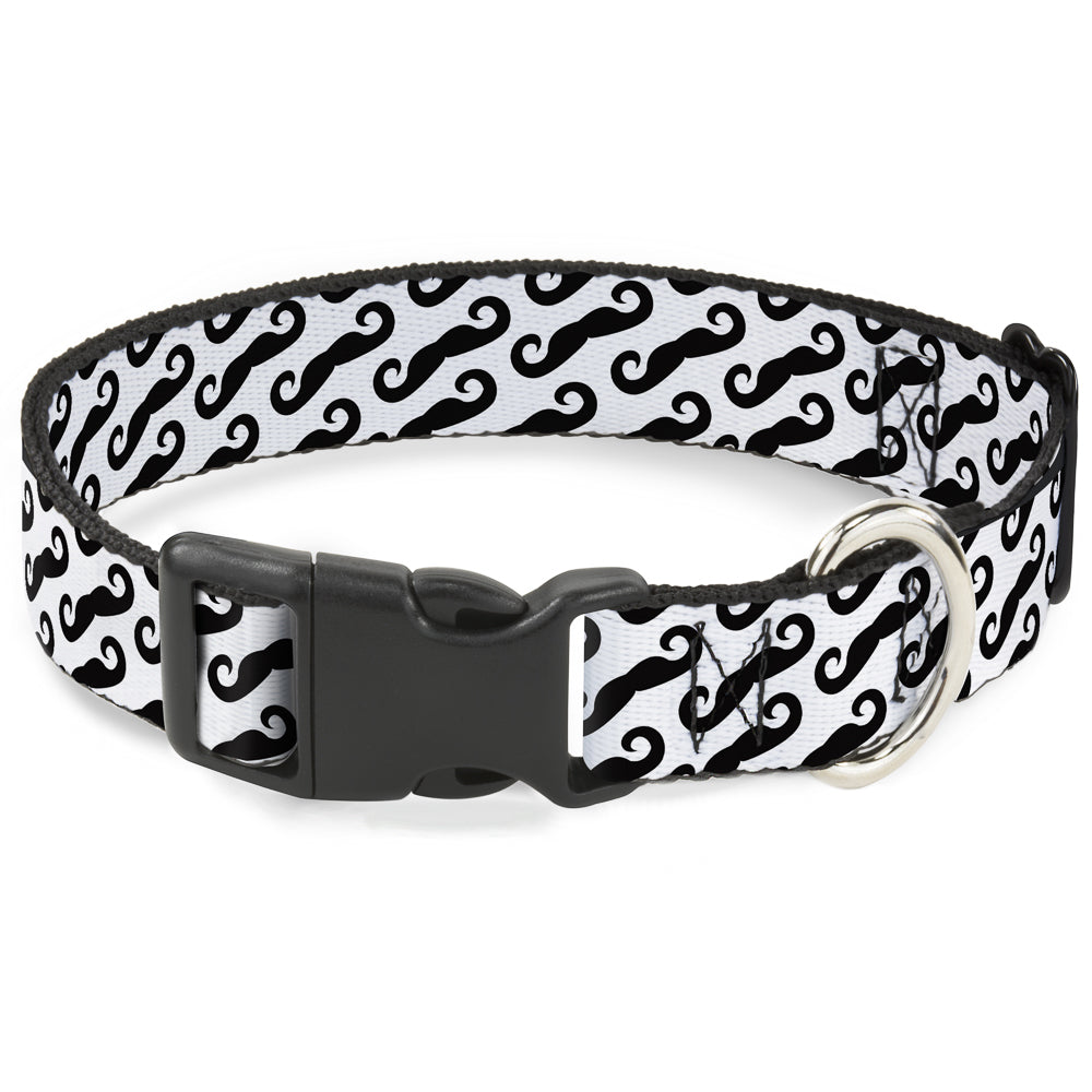 Plastic Clip Collar - Diagonal Handlebar Mustaches White/Black Plastic Clip Collars Buckle-Down