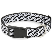 Plastic Clip Collar - Diagonal Handlebar Mustaches White/Black Plastic Clip Collars Buckle-Down