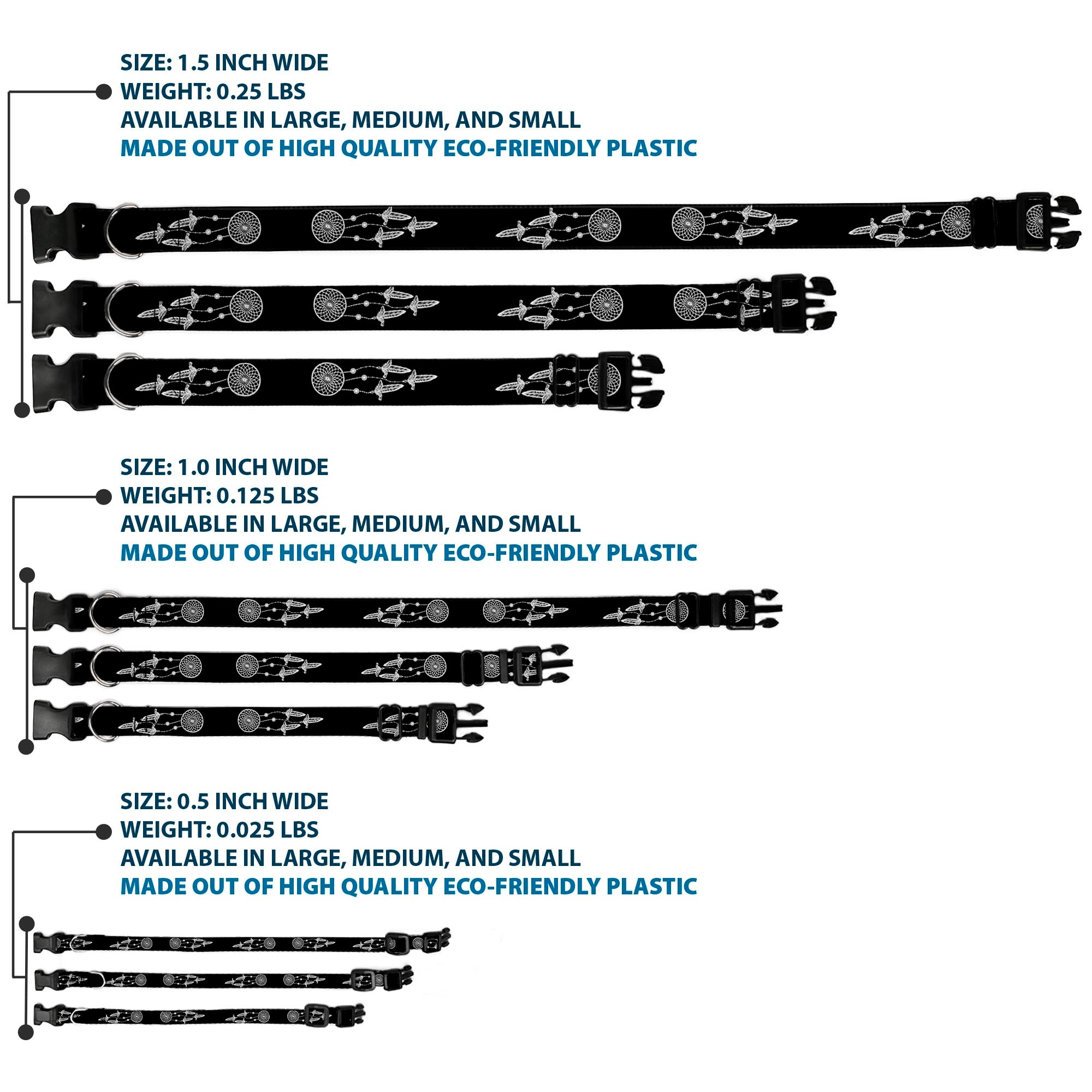 Buckle-Down Plastic Buckle Dog Collar - Dream Catcher Black/White Plastic Clip Collars Buckle-Down