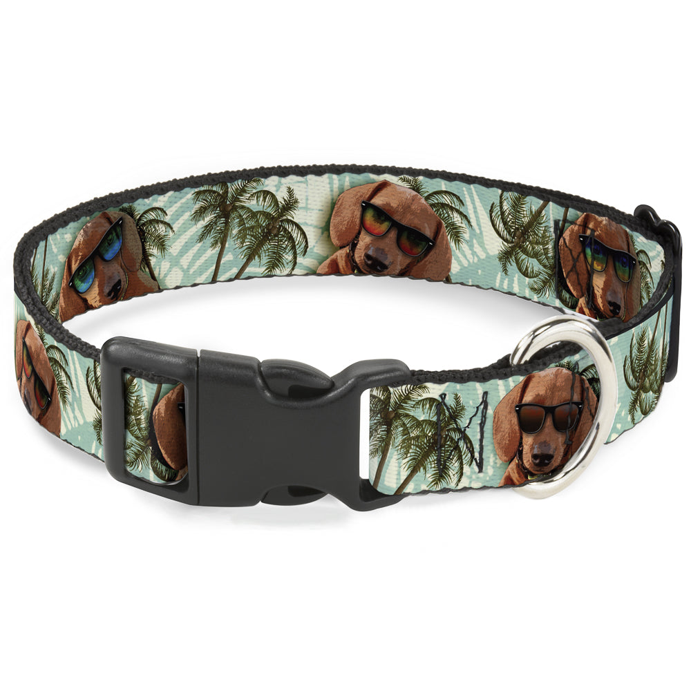 Plastic Clip Collar - Dachshund in Shades w/Palm Trees Plastic Clip Collars Buckle-Down