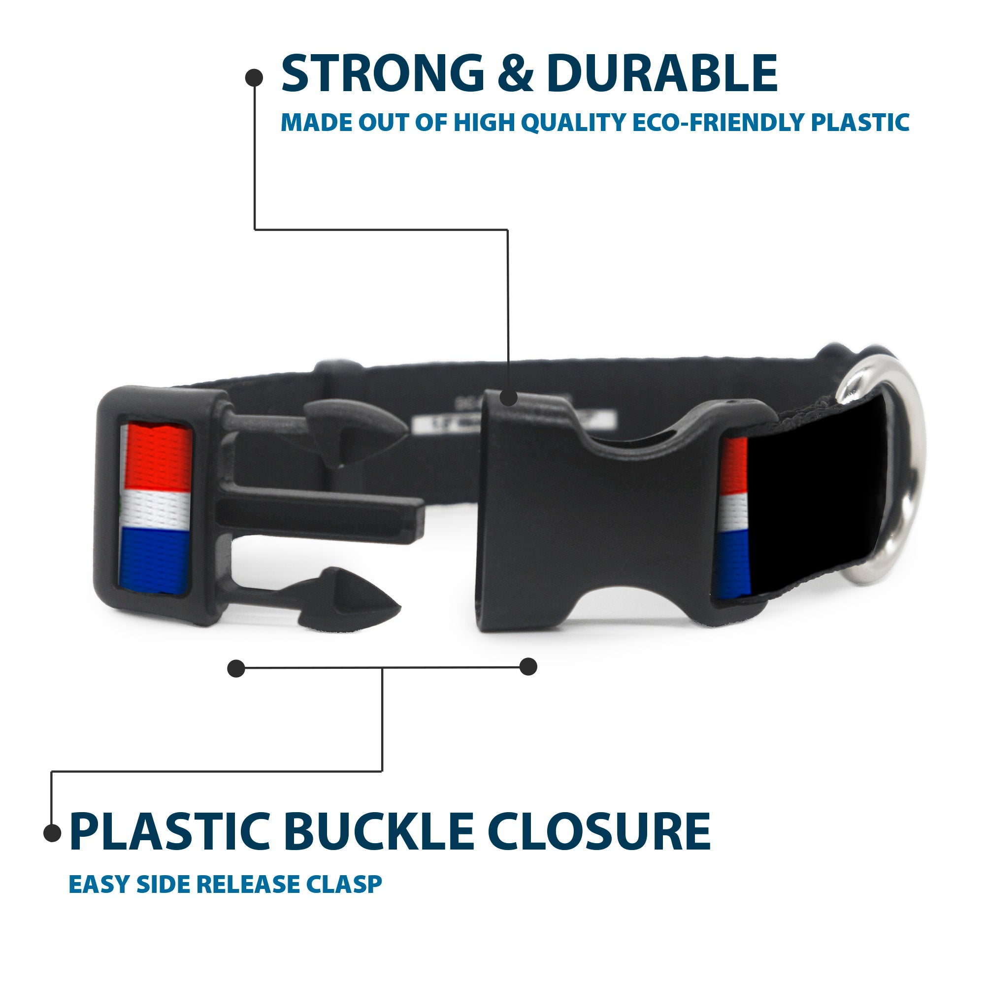 Plastic Clip Collar - Dominican Republic Flags/Black Blocks Plastic Clip Collars Buckle-Down