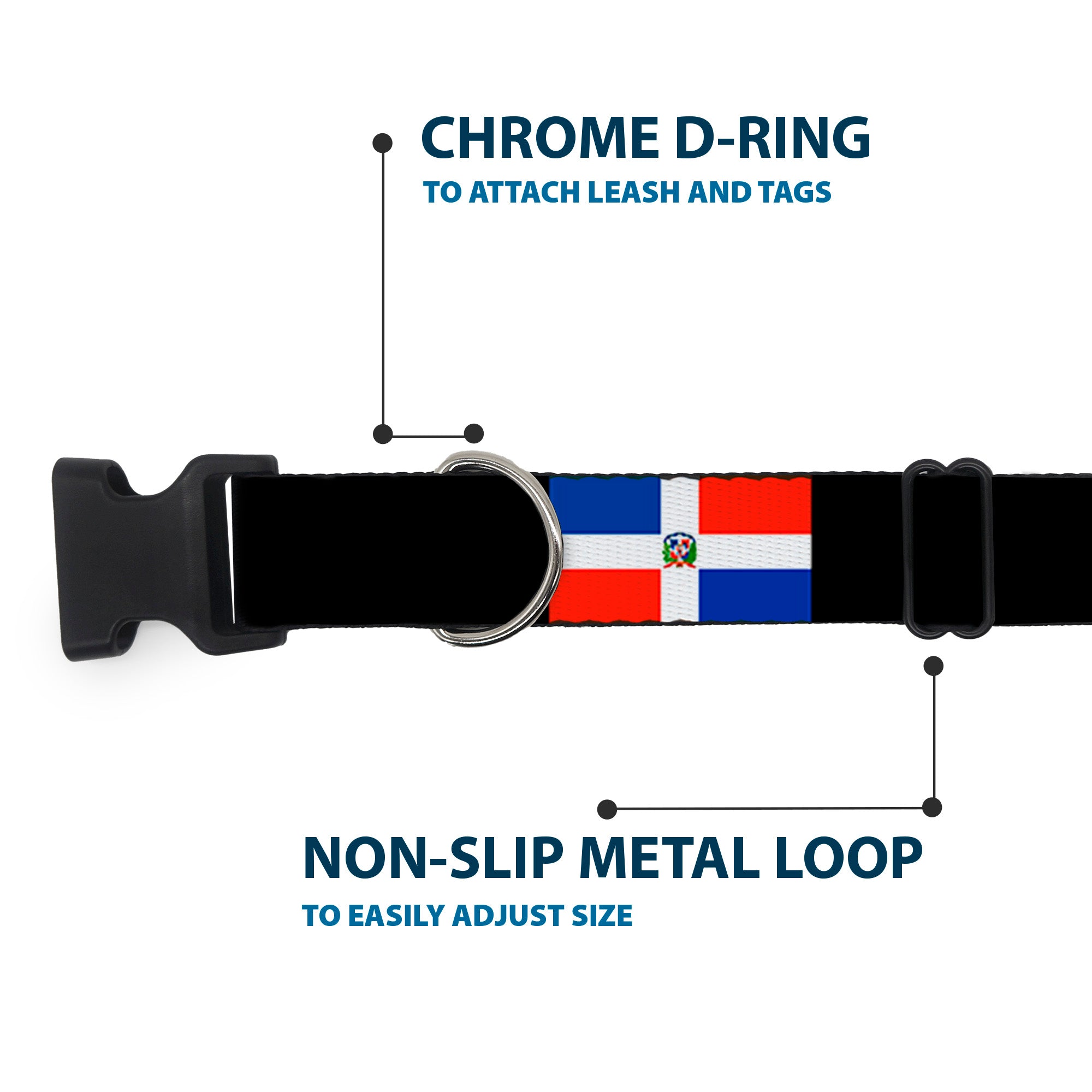 Plastic Clip Collar - Dominican Republic Flags/Black Blocks Plastic Clip Collars Buckle-Down