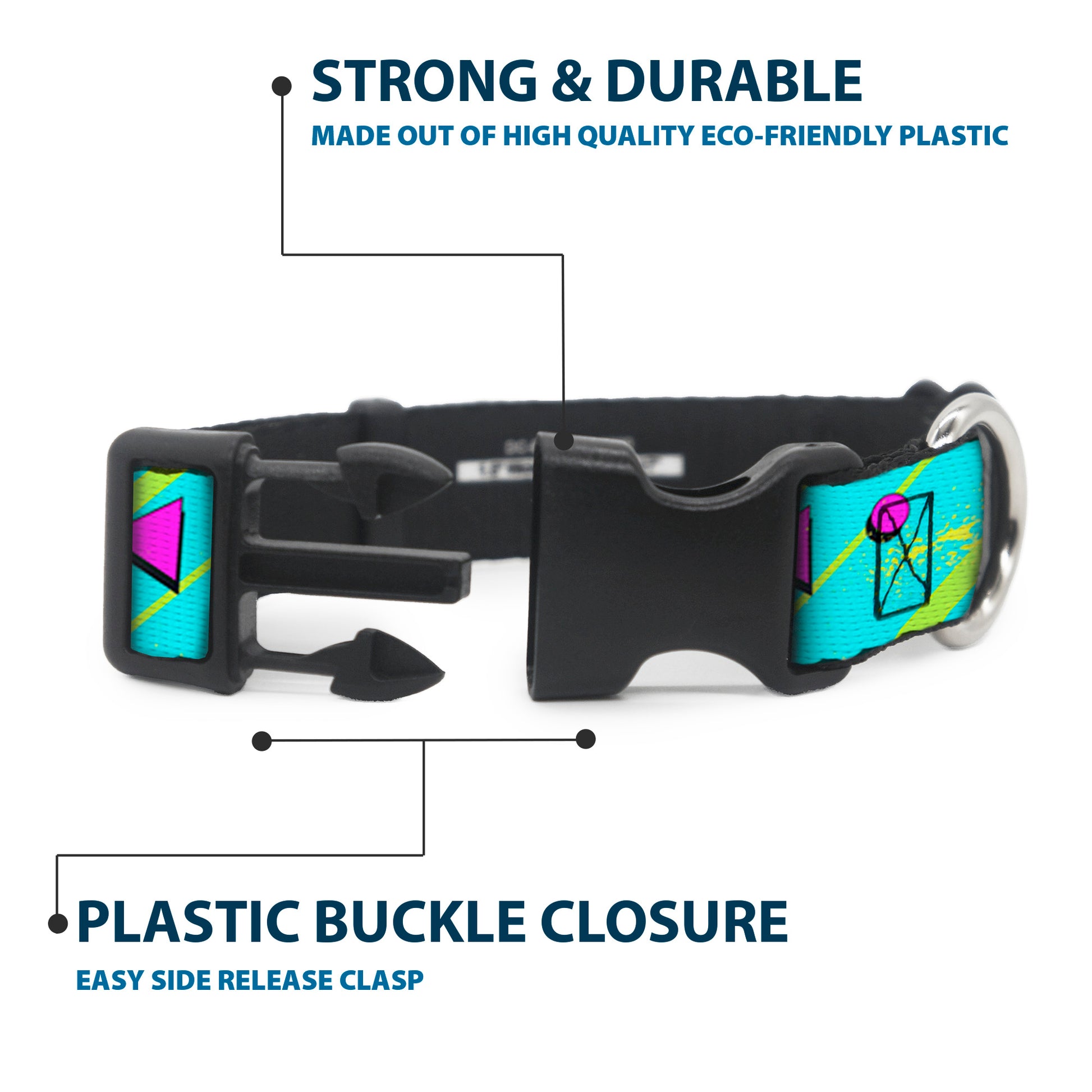 Plastic Clip Collar - Eighties Party Blue/Yellow/Pink Plastic Clip Collars Buckle-Down