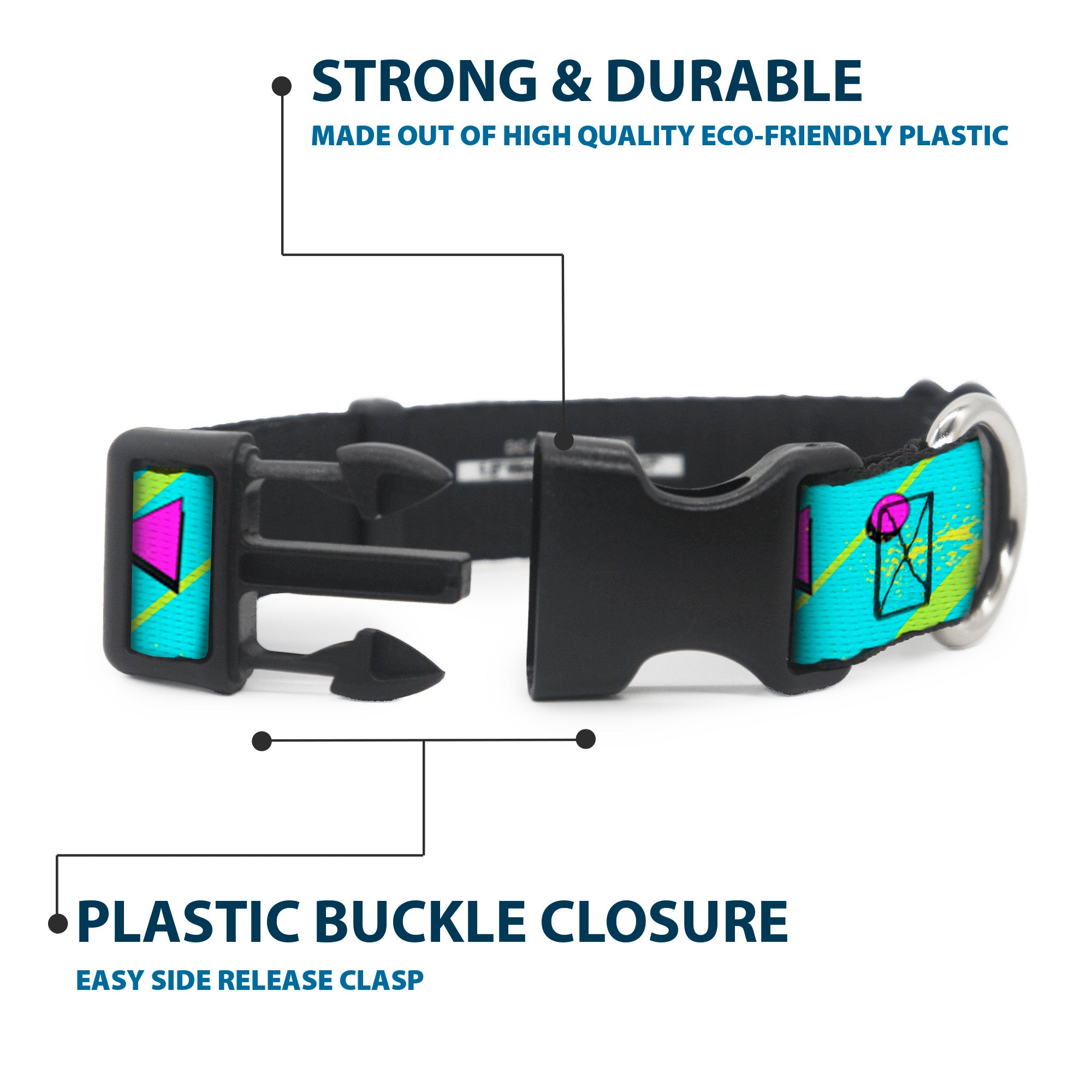 Plastic Clip Collar - Eighties Party Blue/Yellow/Pink Plastic Clip Collars Buckle-Down