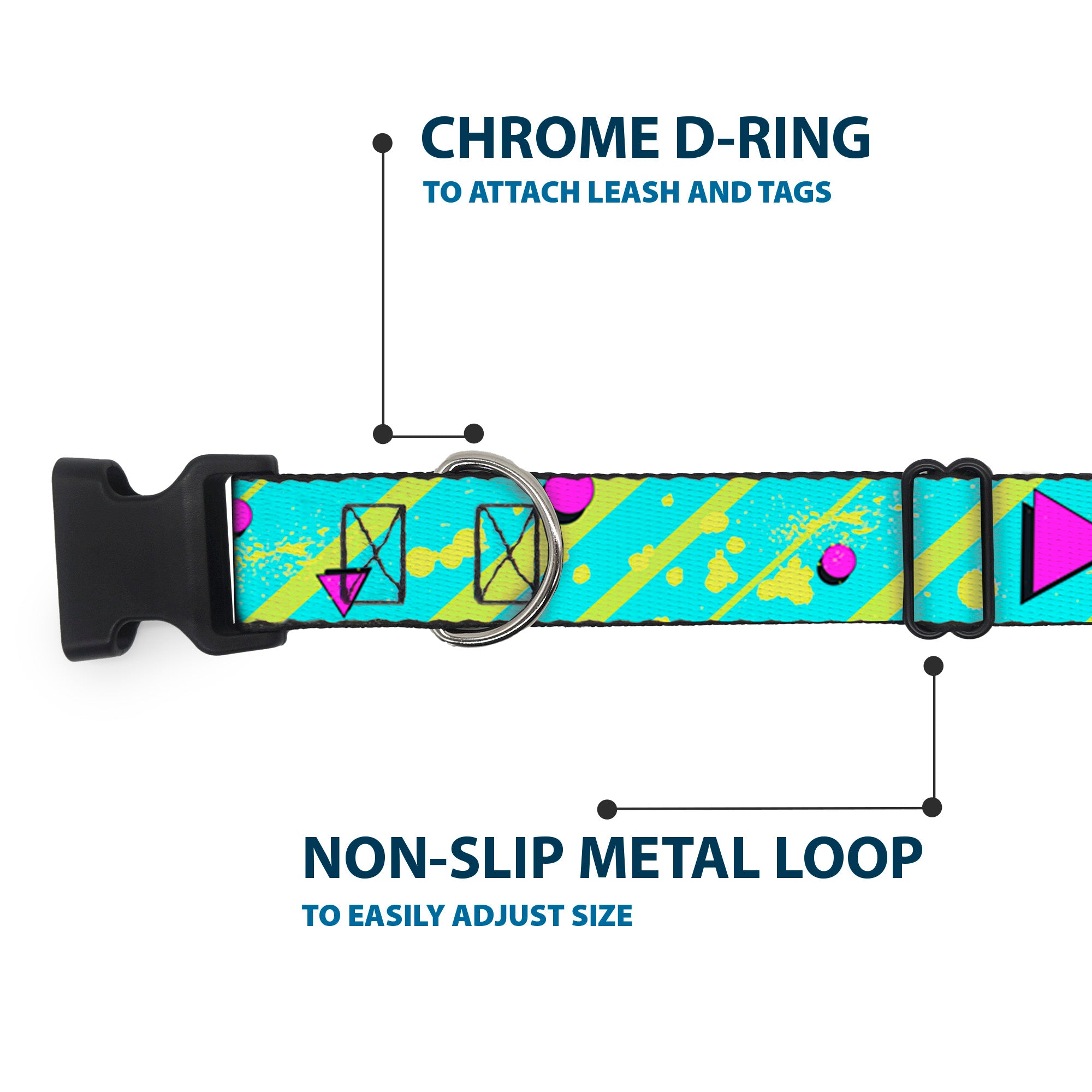 Plastic Clip Collar - Eighties Party Blue/Yellow/Pink Plastic Clip Collars Buckle-Down