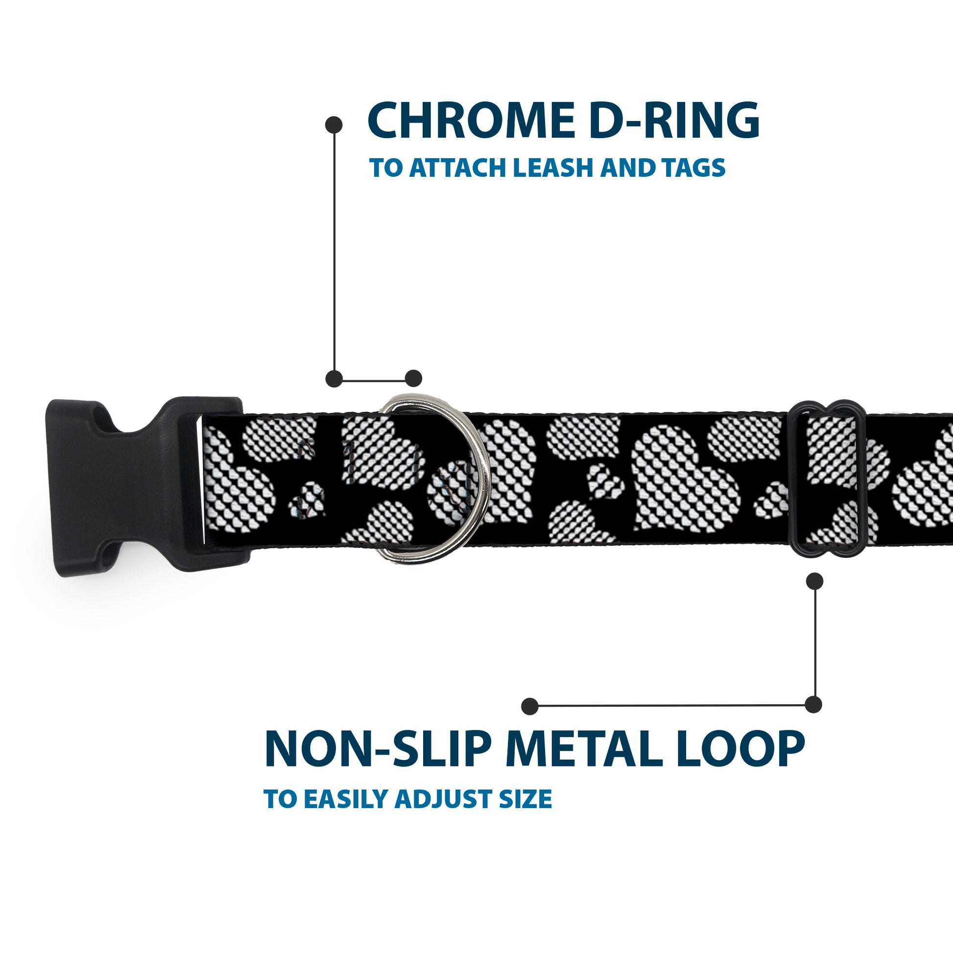 Plastic Clip Collar - Eighties Hearts Black/White Plastic Clip Collars Buckle-Down