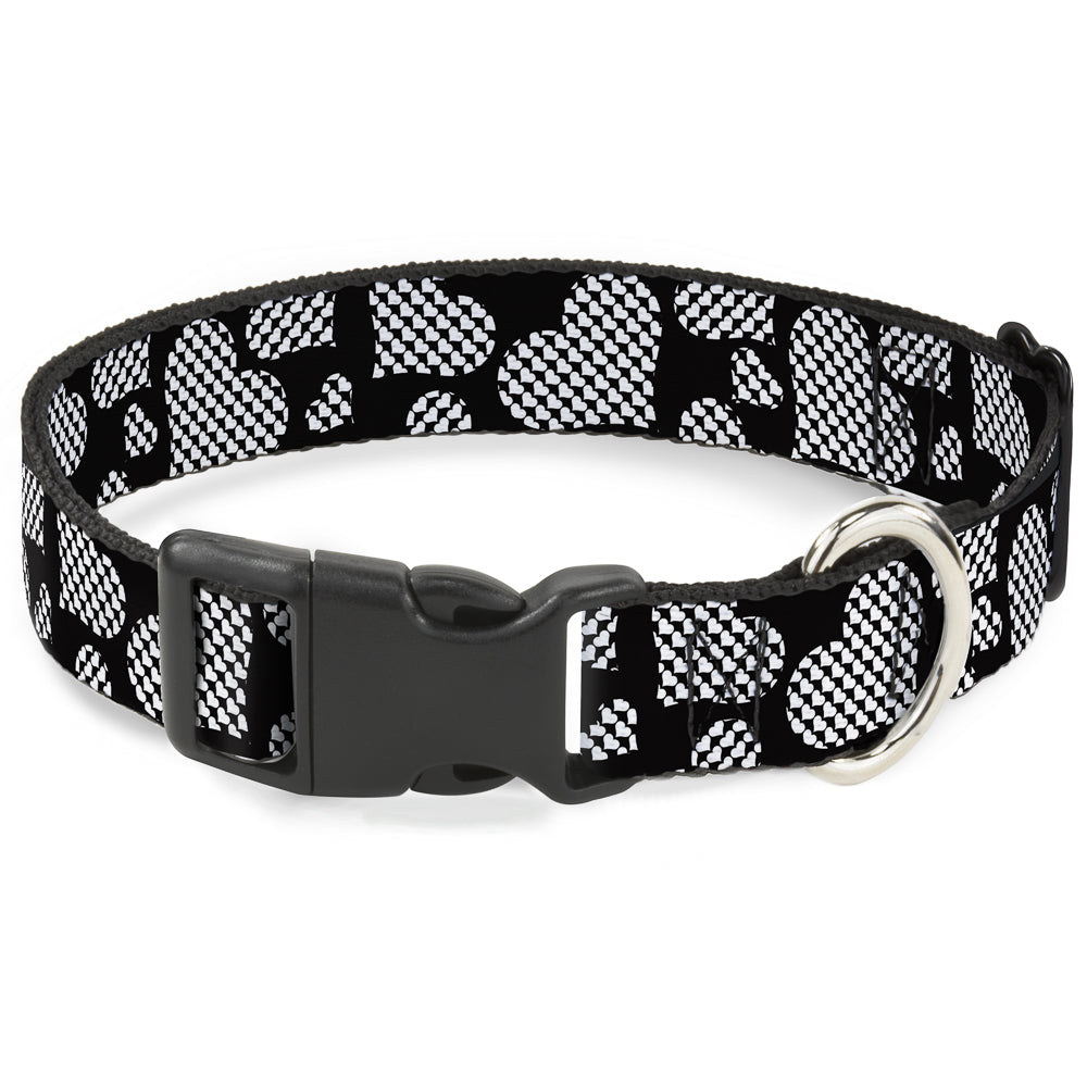 Plastic Clip Collar - Eighties Hearts Black/White Plastic Clip Collars Buckle-Down