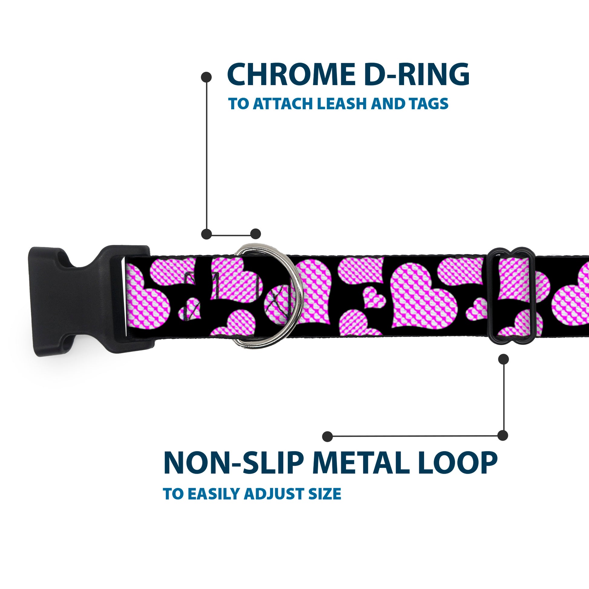 Plastic Clip Collar - Eighties Hearts Black/Fuchsia/White Plastic Clip Collars Buckle-Down