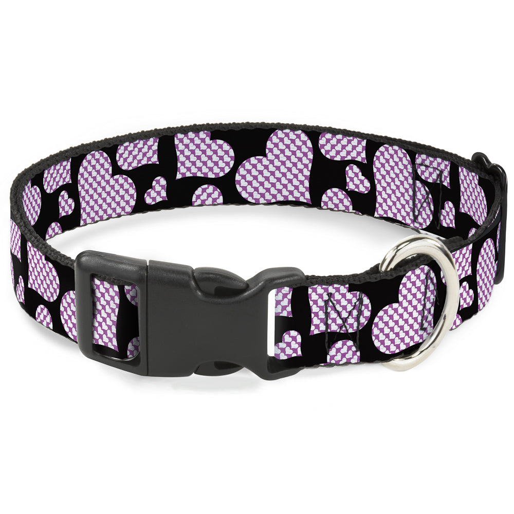 Plastic Clip Collar - Eighties Hearts Black/Fuchsia/White Plastic Clip Collars Buckle-Down