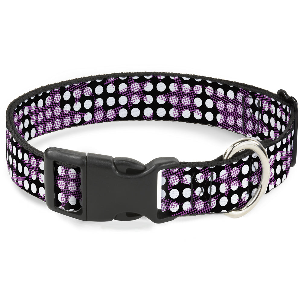 Plastic Clip Collar - Eighties Stars1 Black/White/Fuchsia Plastic Clip Collars Buckle-Down